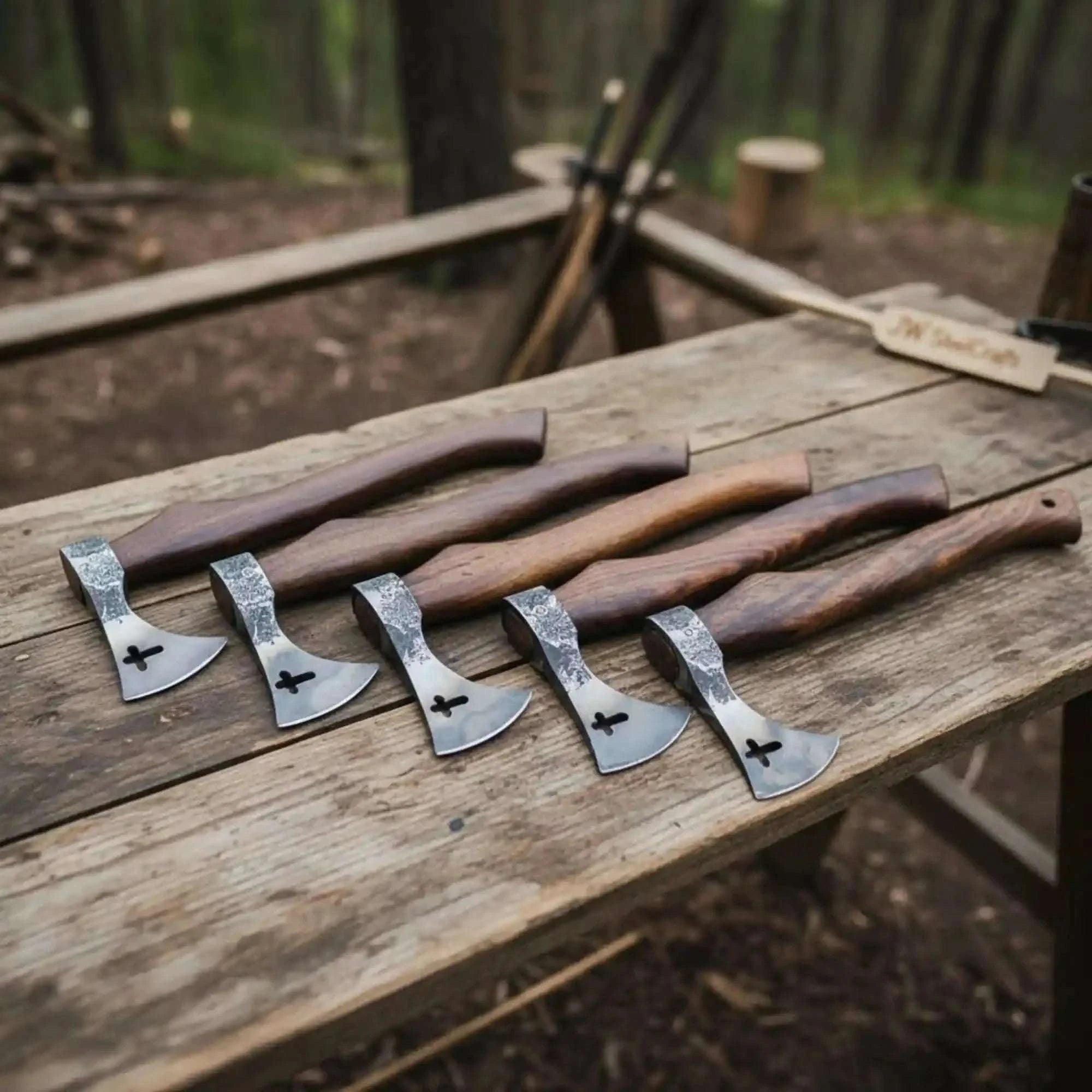 Palmarius Outdoors Cross Cutout Hatchet Set of Five with Two Tone Forged Heads Handmade Axe