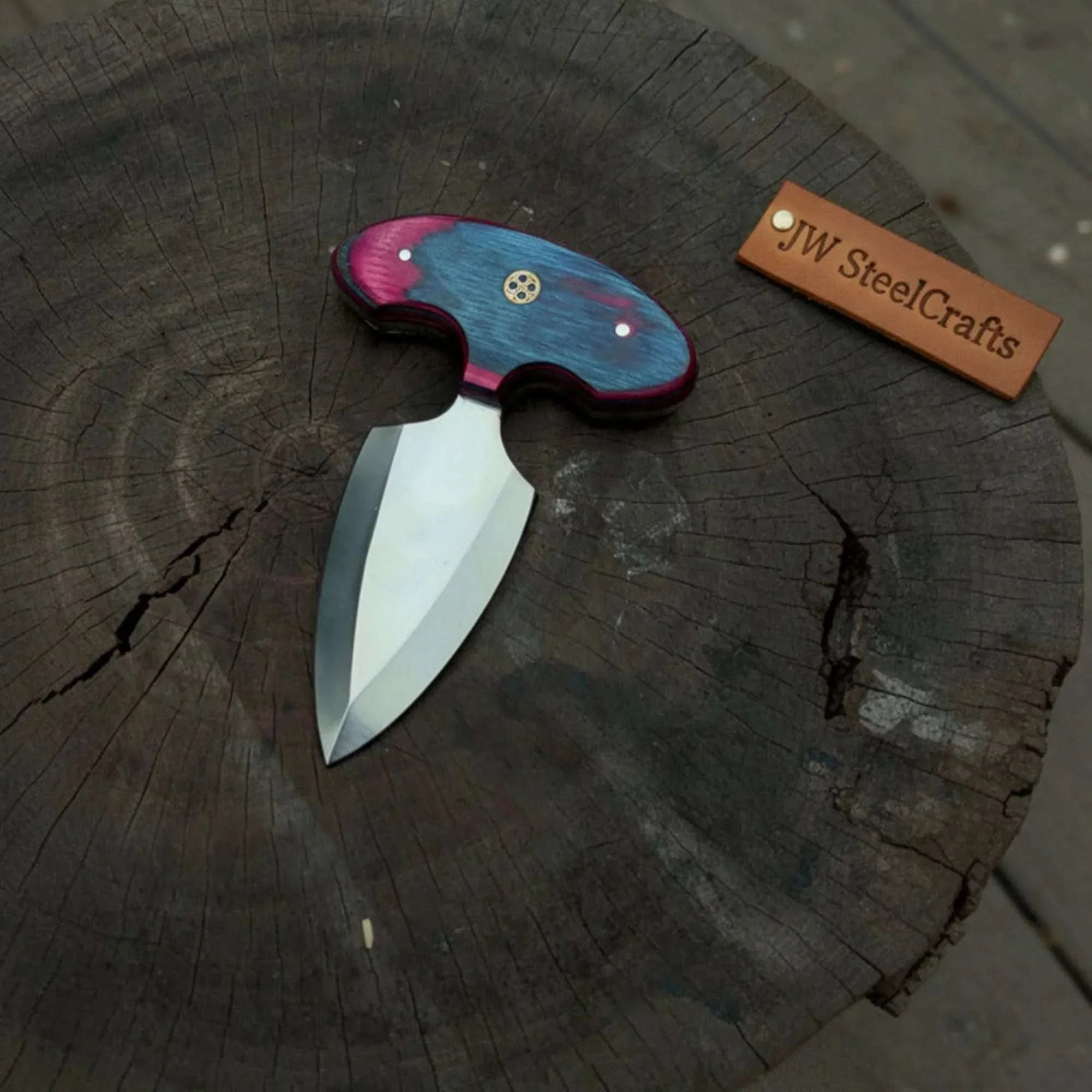 Palmarius Outdoors Handmade Push Dagger Double Edge T-Handle Knife Colored Pakka Wood Grip 