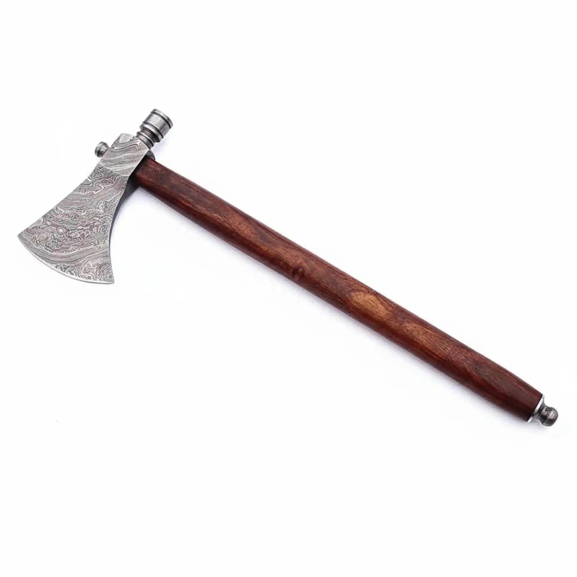 Palmarius Outdoors Late-Era Viking Skeggøx Utility Axe with Pattern-Welded Damascus Blade and Smoked Hardwood Handle Handmade Axe