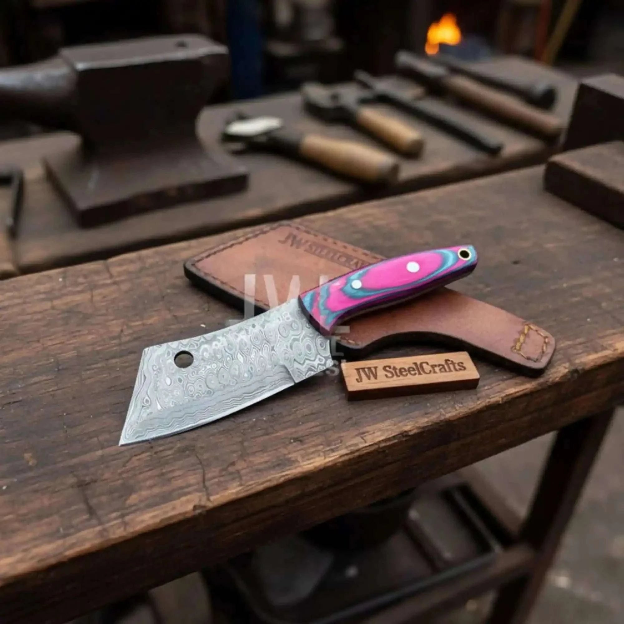 Palmarius Outdoors Ko-Bunka Knife Damascus Steel, Reverse Tanto Skinner Knife