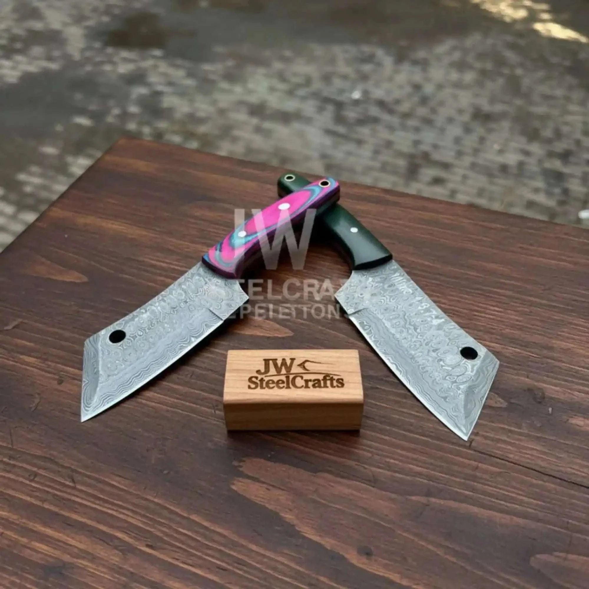 Palmarius Outdoors Ko-Bunka Knife Damascus Steel, Reverse Tanto Skinner Knife