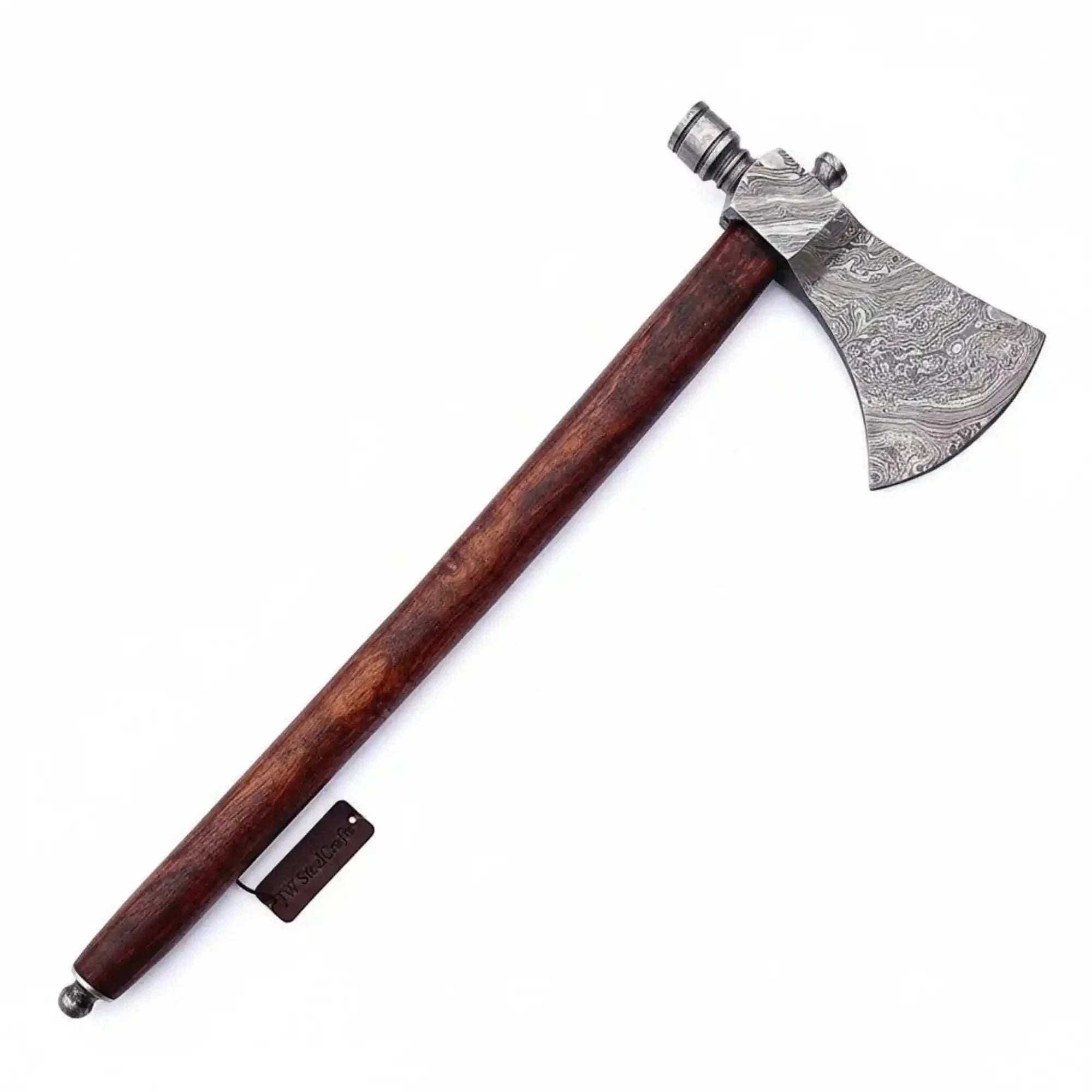 Palmarius Outdoors Late-Era Viking Skeggøx Utility Axe with Pattern-Welded Damascus Blade and Smoked Hardwood Handle Handmade Axe