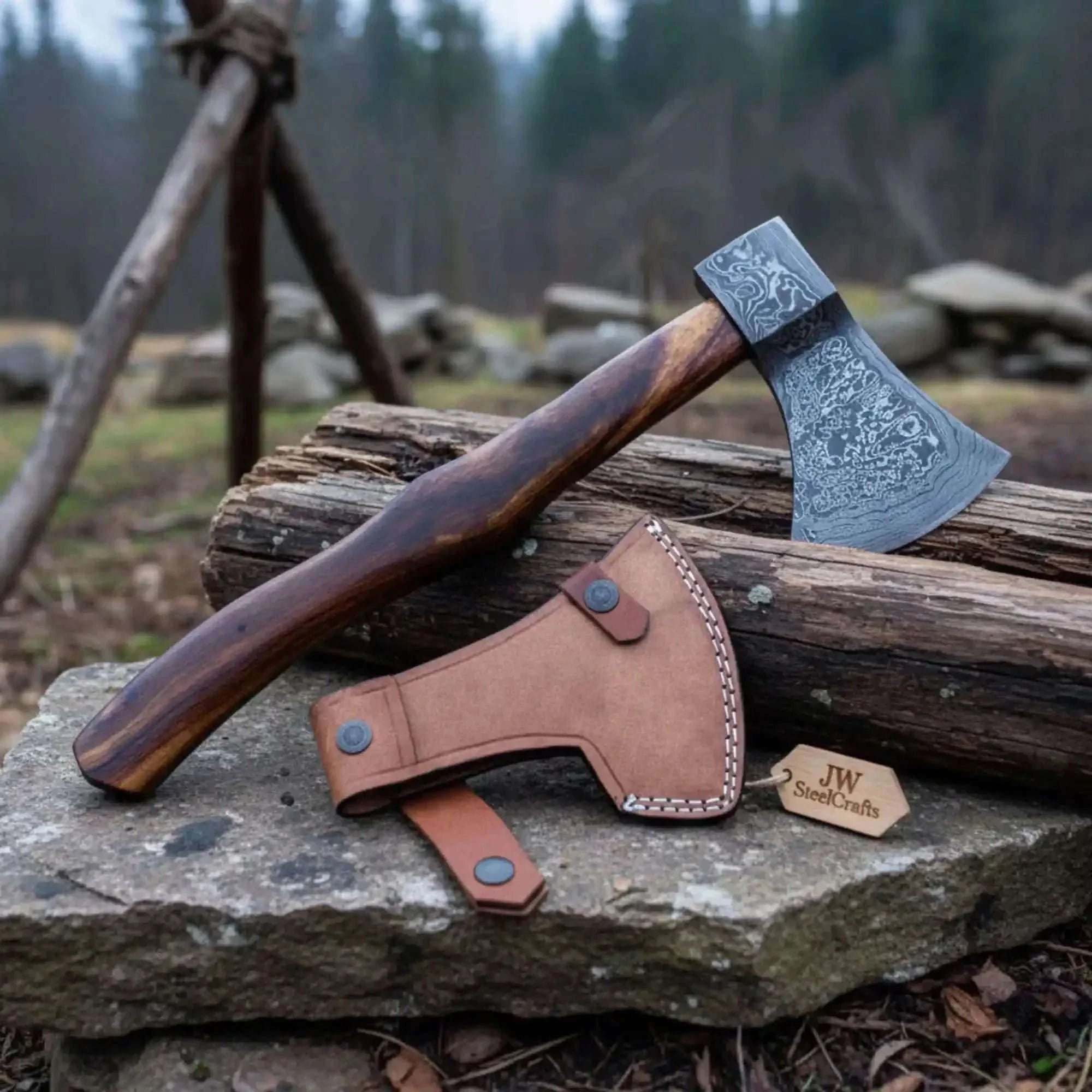 Palmarius Outdoors Damascus Skeggox Bearded Viking Axe with Hardwood Handle Handmade Axe