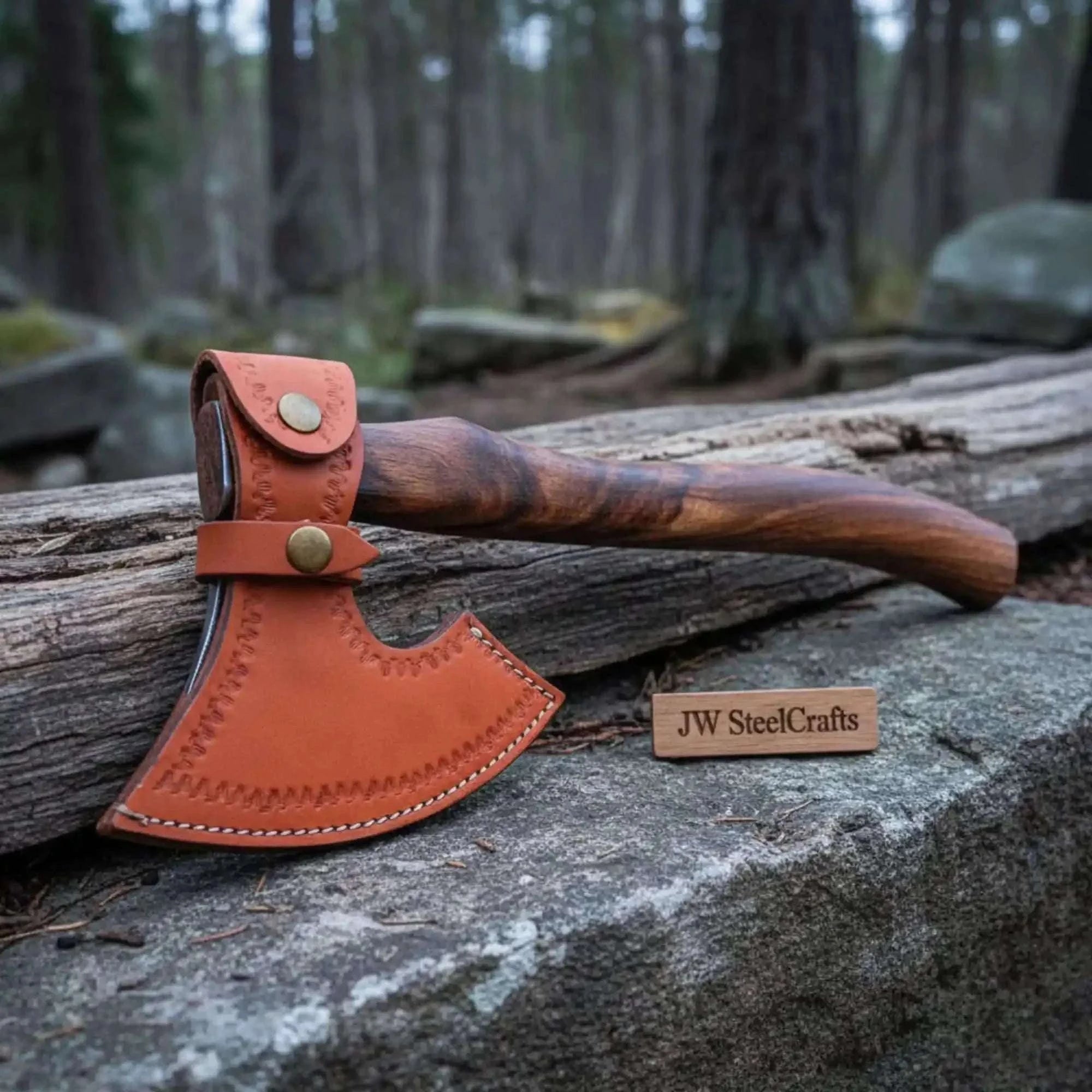 Palmarius Outdoors Traditional Norse Bearded War Axe (Skeggøx) featuring Damascus Steel Head, Solid Wood Handle, Sheath Included Handmade Axe