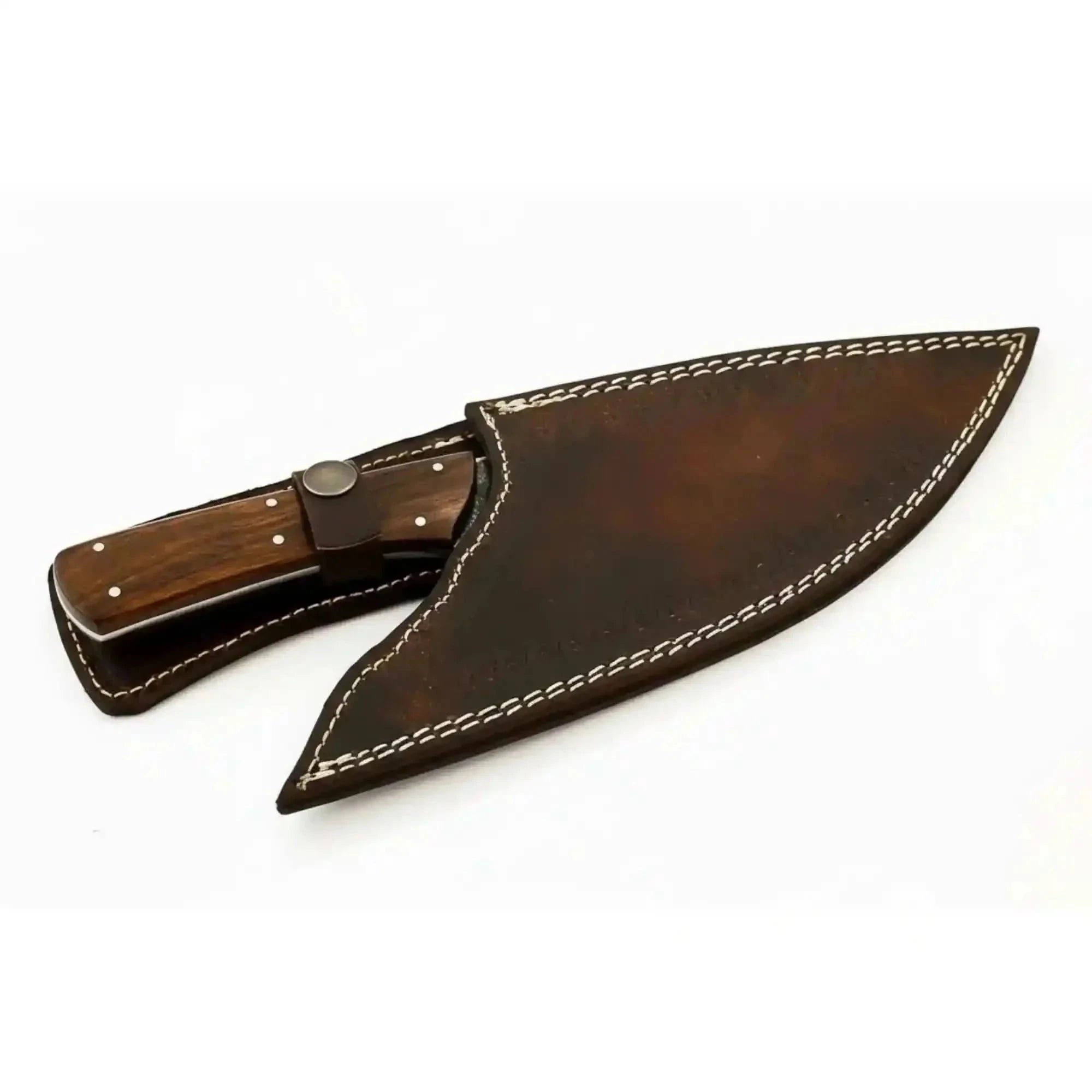 Palmarius Outdoors Handmade Fire Pattern Damascus Camp Utility Knife – 12” Fixed Blade with Rosewood Handle & Leather Sheath Cleaver Knives