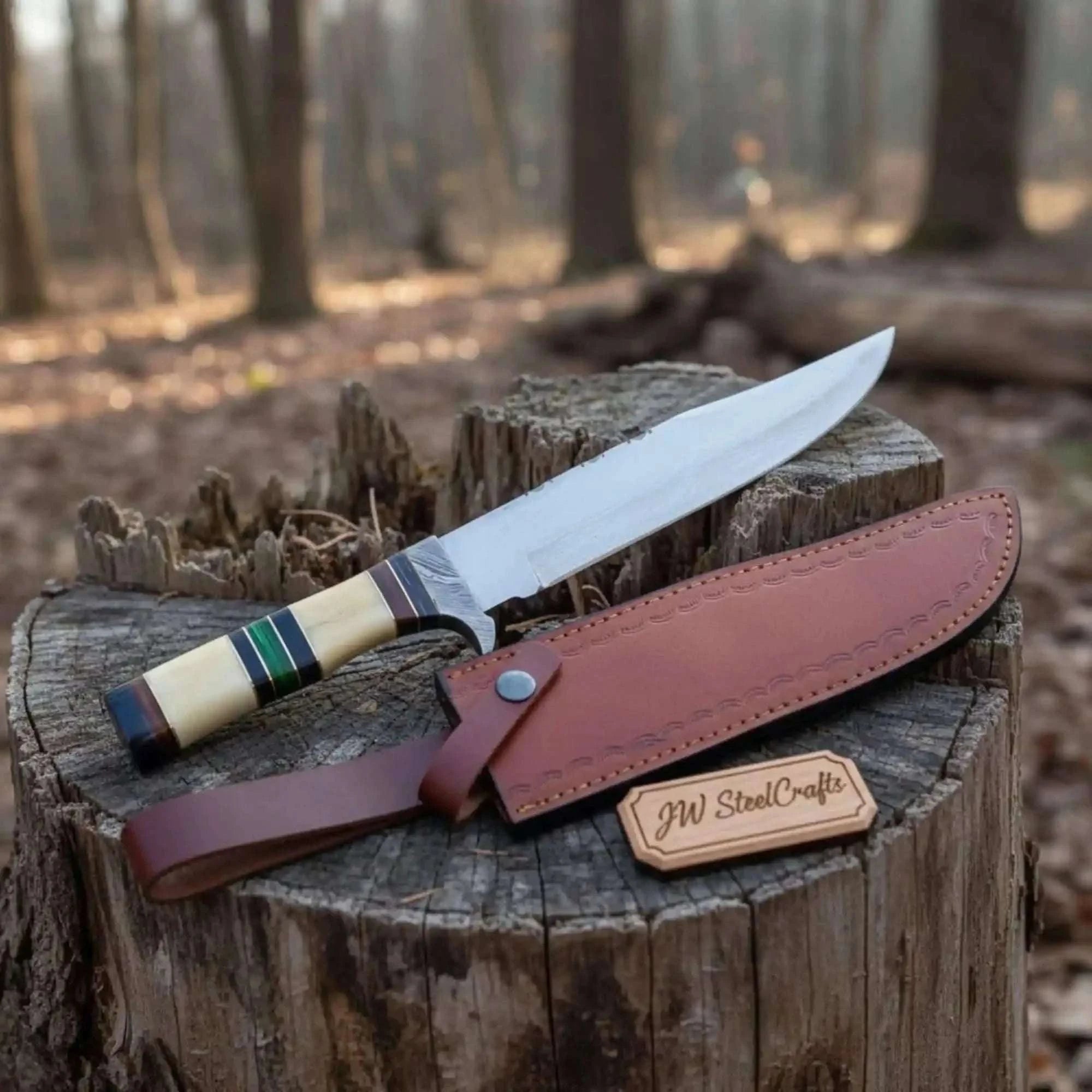 Palmarius Outdoors Frontier Jim Bowie Knife with 9 Inch Damascus Clip Point Frontier Bowie Knives