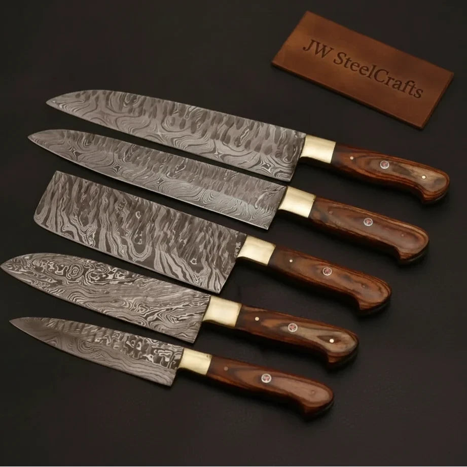 Palmarius Outdoors Custom Handmade Chef Knives Damascus Steel blades By JW SteelCrafts Handmade Chef Knife Sets