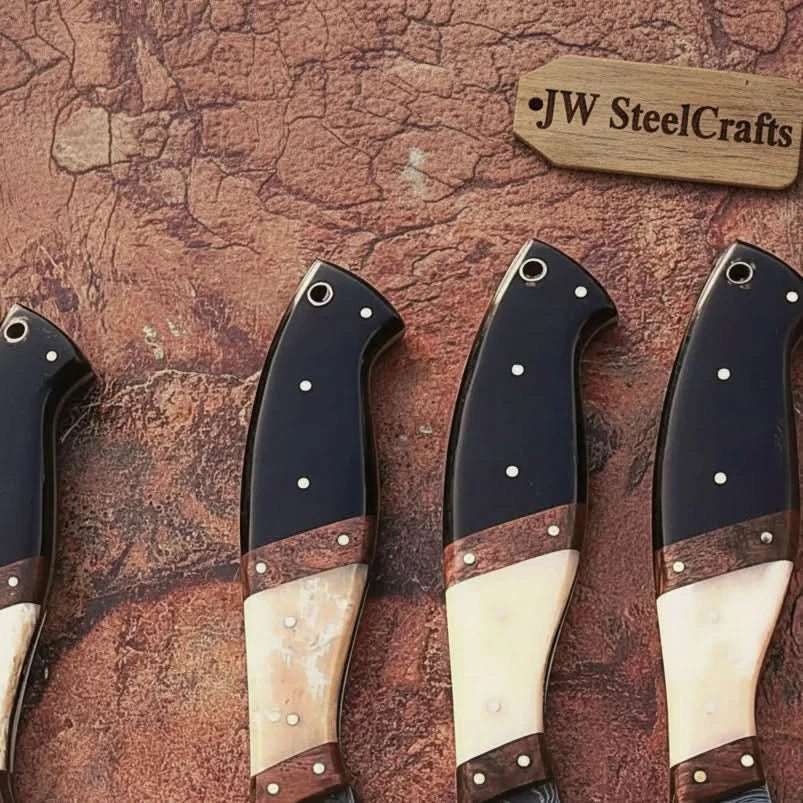 Palmarius Outdoors 5 piece Handmade Damascus Kitchen Knife Set with Black Resin White Bone and Rosewood Handles Handmade Chef Knife Sets