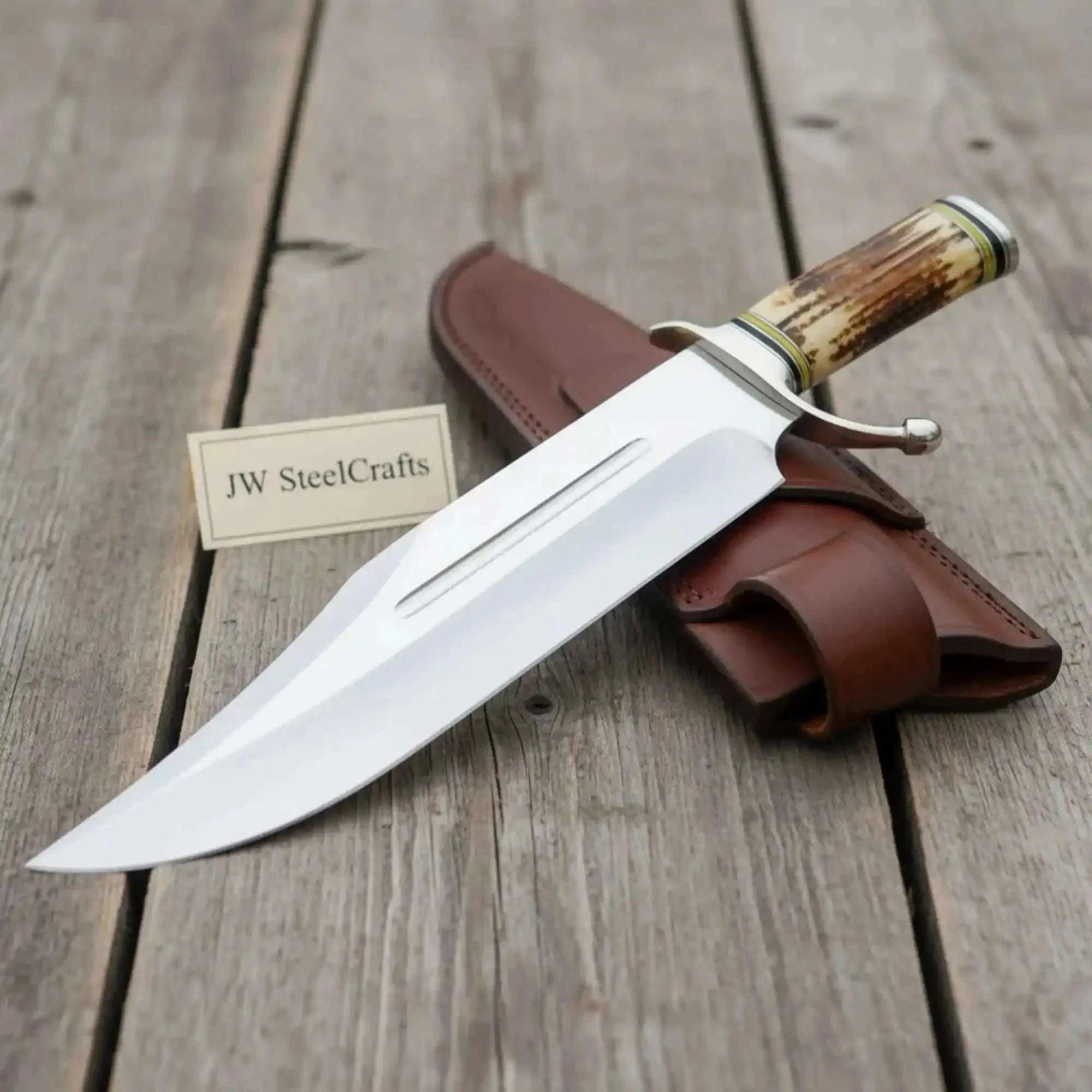 Palmarius Outdoors Muela Magnum Style Bowie Knife 10 Inch Clip Point Blade Stag Horn Handle with Leather Sheath 