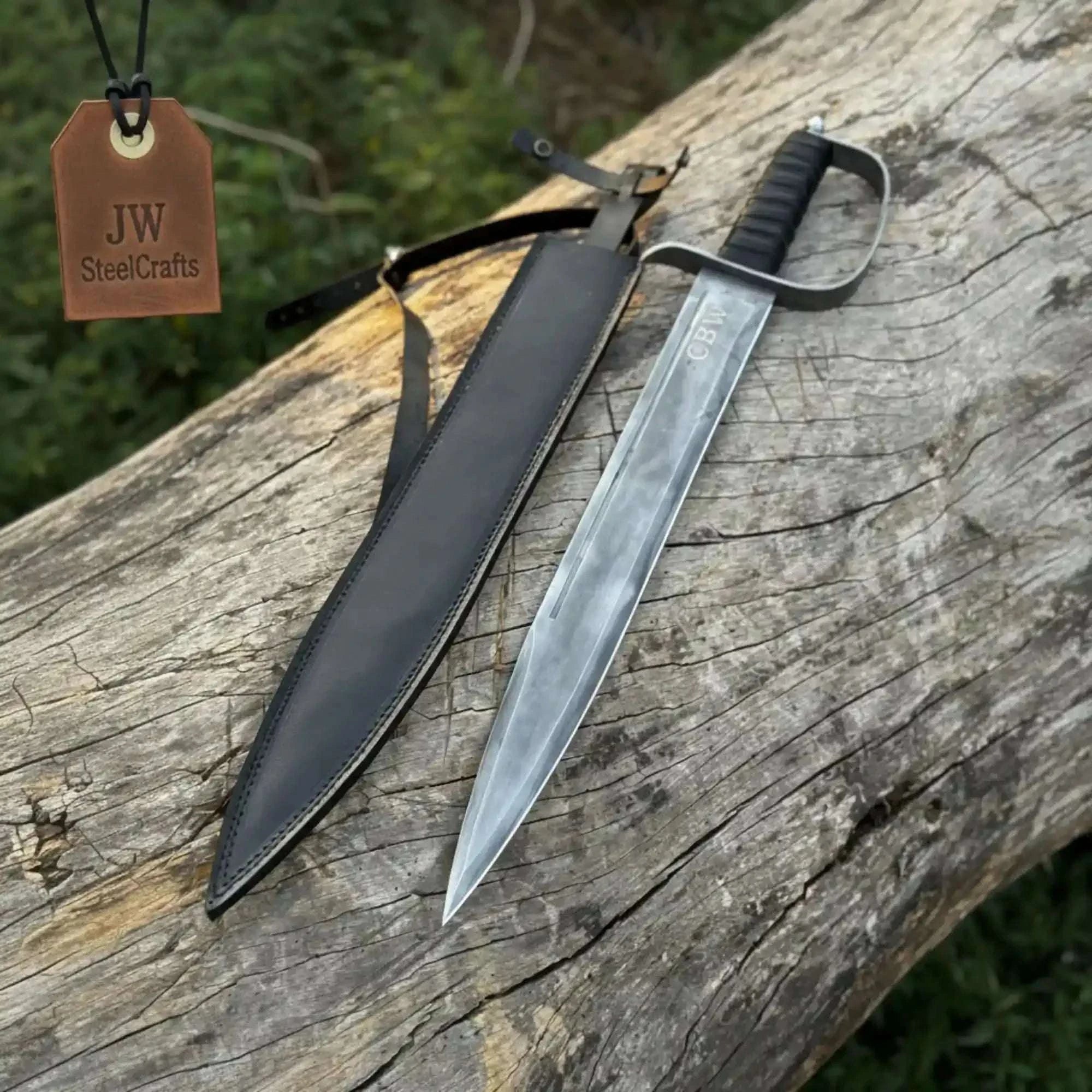 Palmarius Outdoors Handmade Medieval Short Sword Acid Washed Steel D-Guard Leather Sheath 