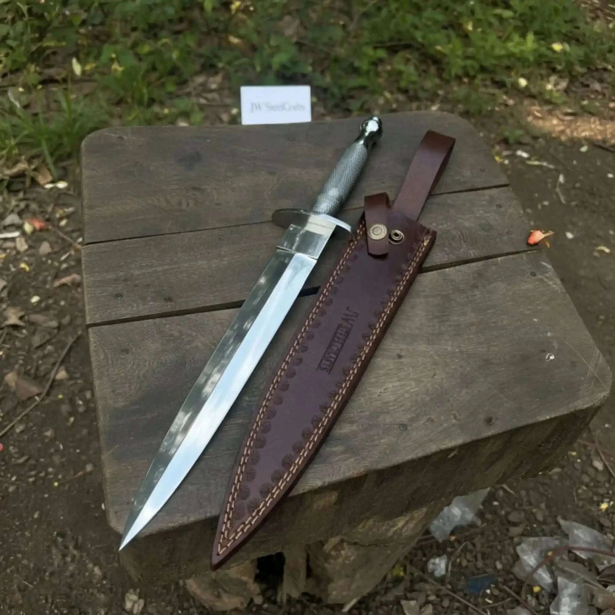 Palmarius Outdoors Silver Wire Medieval Quillon Dagger Mirror Polish Handmade Steel Blade 