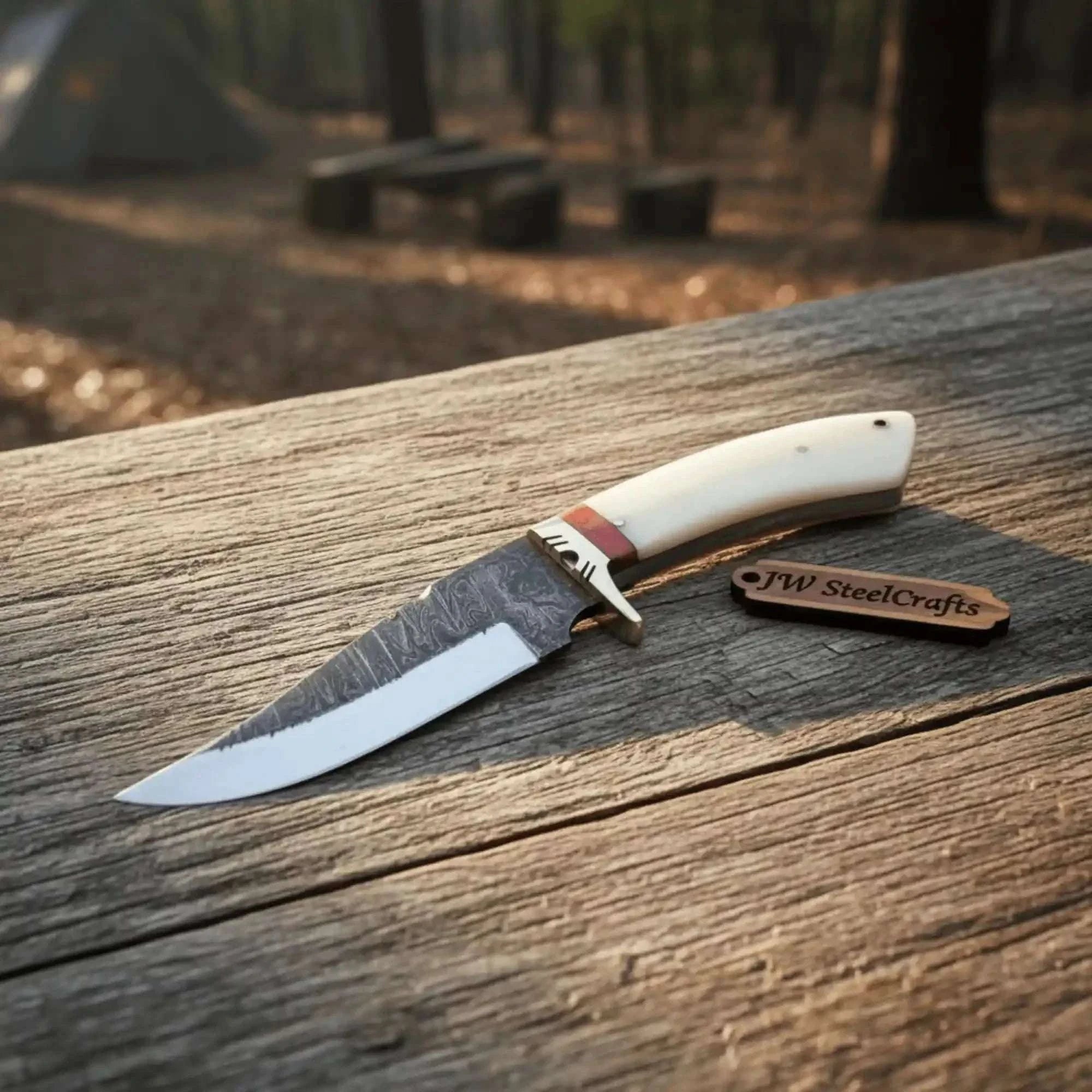 Palmarius Outdoors Hand Forged Knife-Steel Blade Camel Bone Handle Hunting Knife