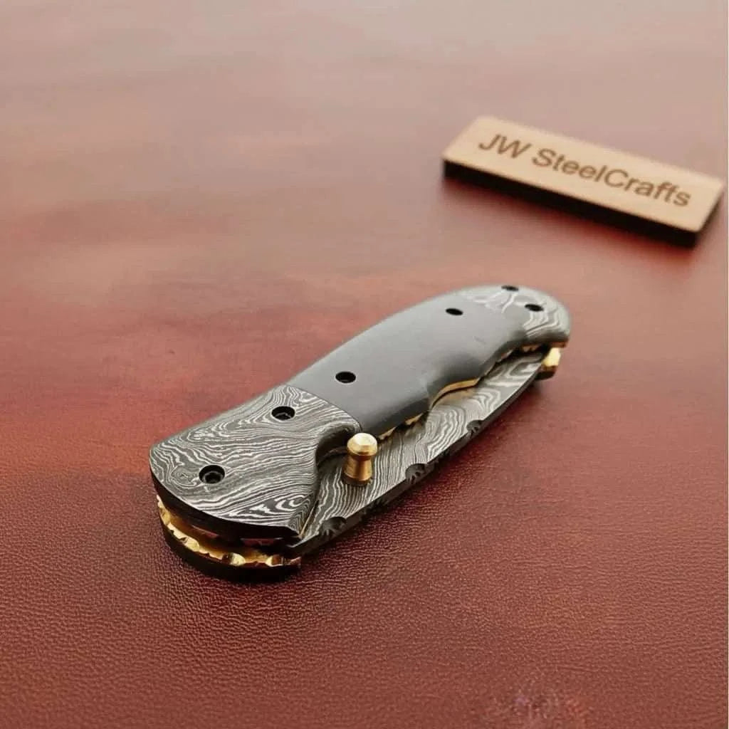 Palmarius Outdoors Handmade Damascus Folding Knife with Gray Micarta Handle, Custom Pocket Knife, EDC Damascus Folder by JW SteelCrafts Liner Lock Folder