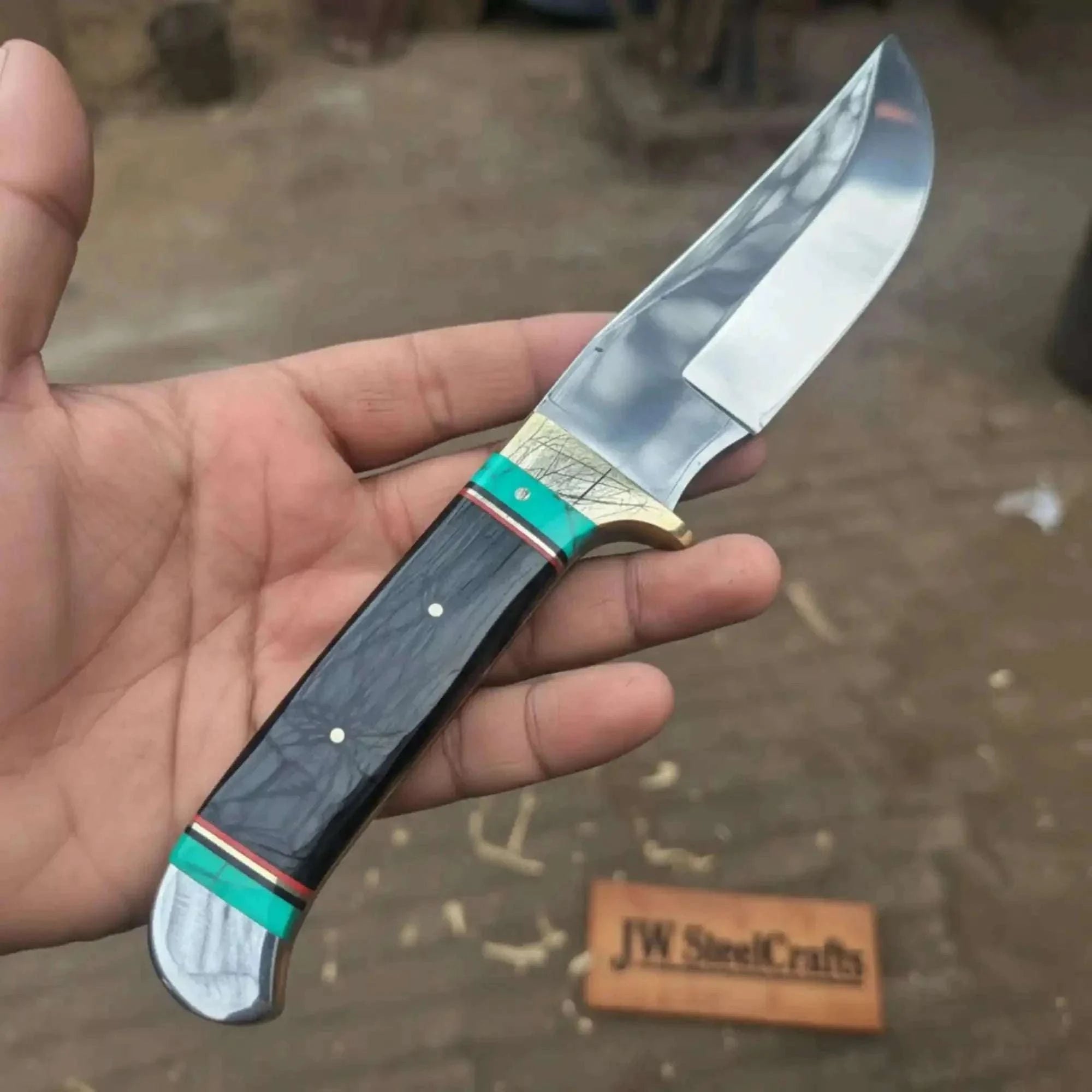 Palmarius Outdoors Frontier Bowie Knife 11” - Black Resin Handle with Turquoise Spacers 
