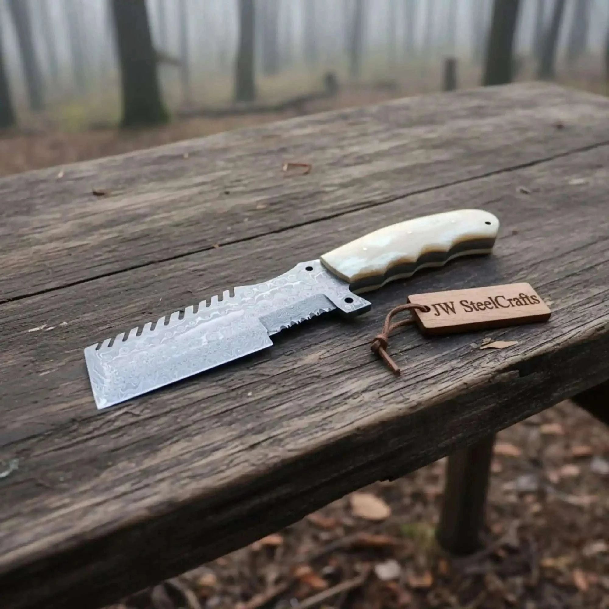 Palmarius Outdoors Handmade Damascus Tracker Knife with Bone Handle, Fixed Blade Handmade Tracker Knives