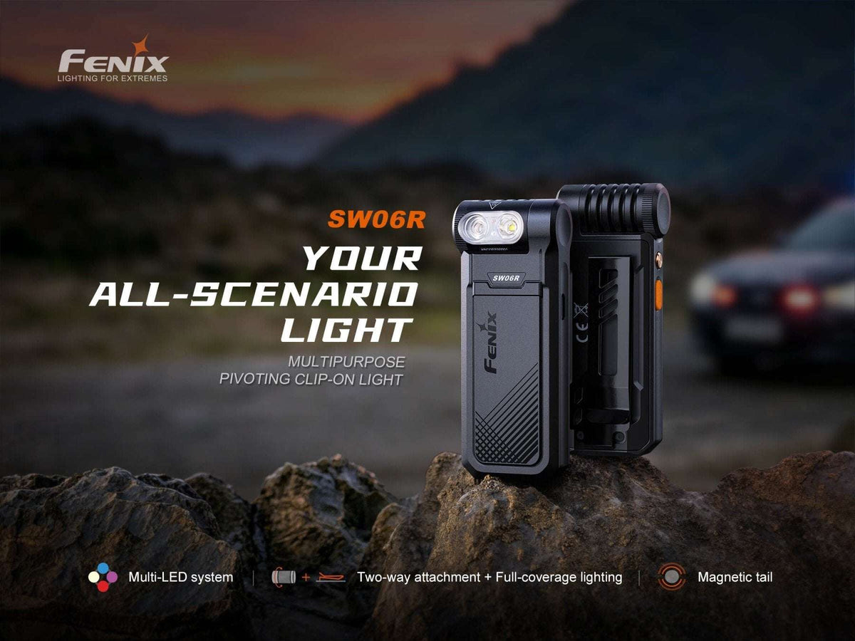 Palmarius Outdoors Fenix SW06R Multipurpose Pivoting Clip-On Light Rechargeable Flashlight