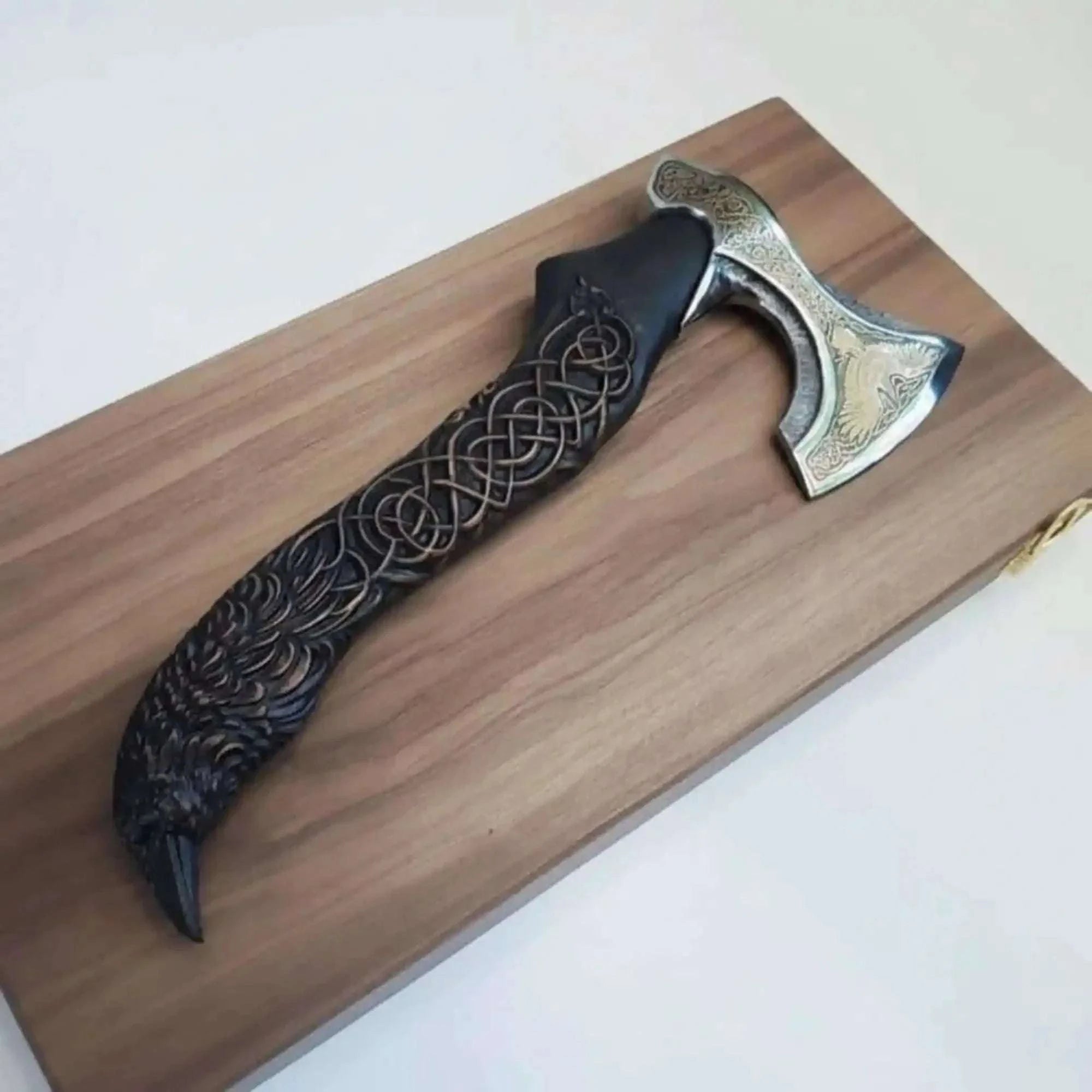 Palmarius Outdoors Handcrafted Viking-Style Bearded Axe with Engraved Steel Head and Carved Hardwood Handle Handmade Axe