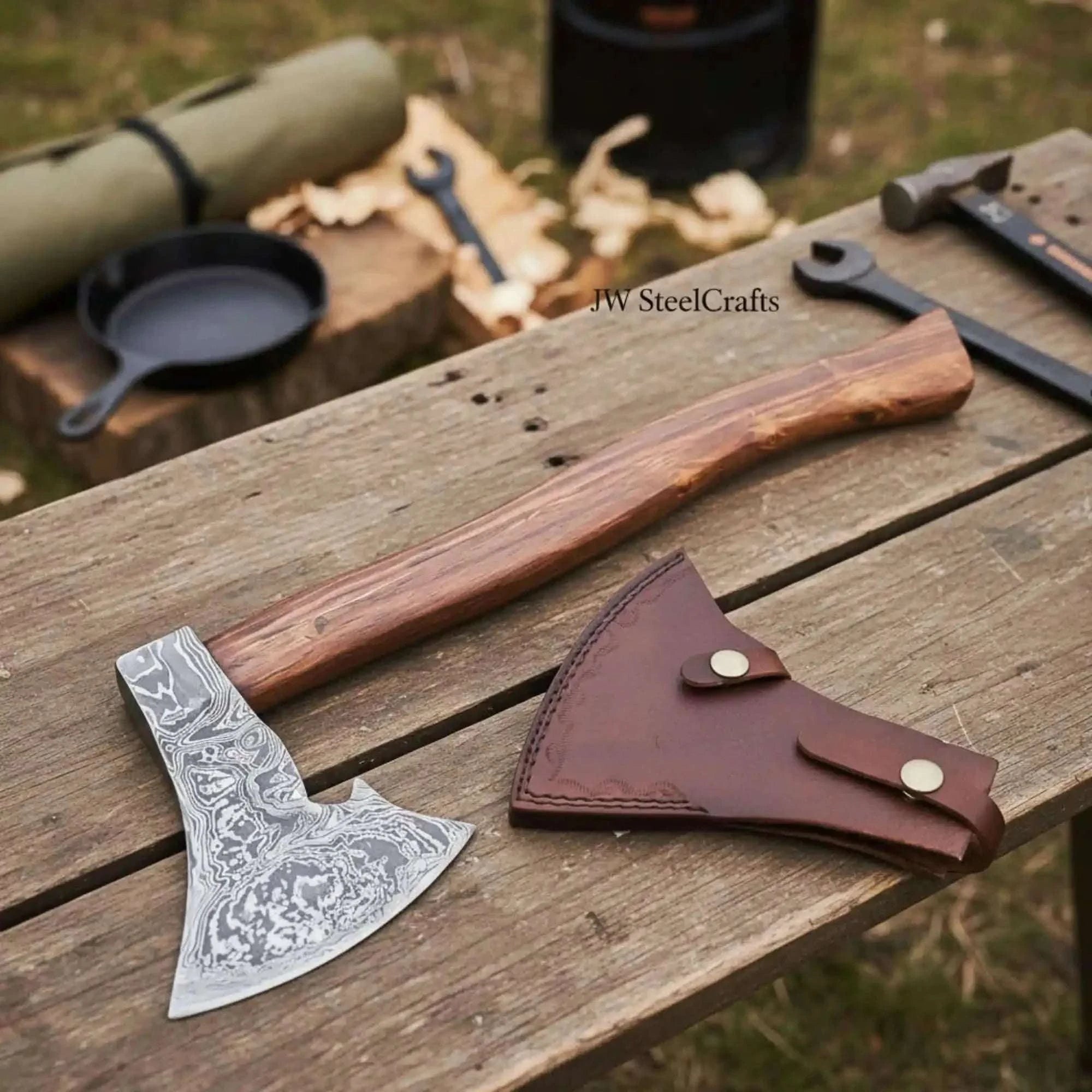 Palmarius Outdoors Medieval Norse Bearded Axe with Curved Hardwood Handle Handmade Axe