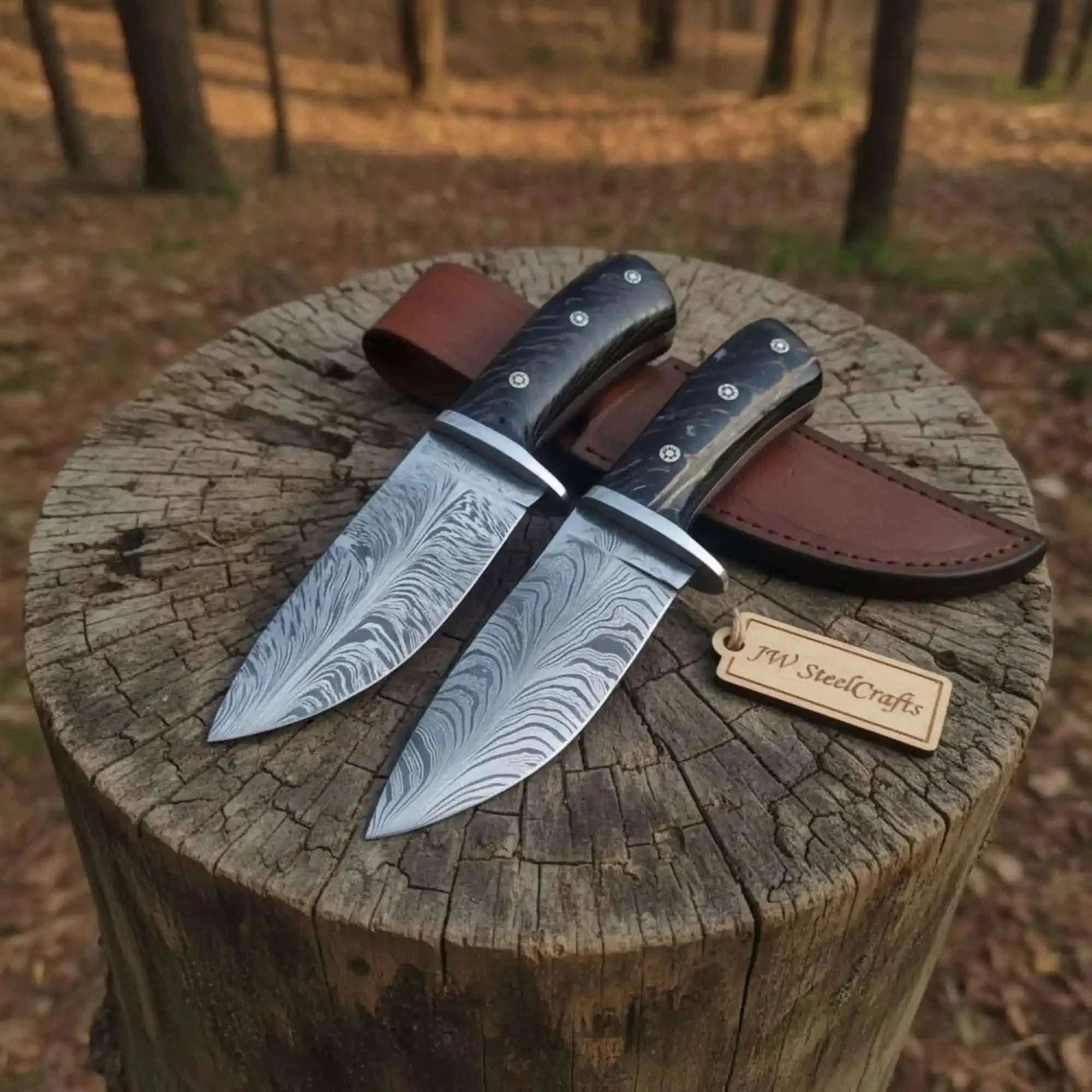 Palmarius Outdoors Bowie Knife Feather Damascus Blade Pinecone Handle Fixed Blade Hunting Knife Bowie Knives