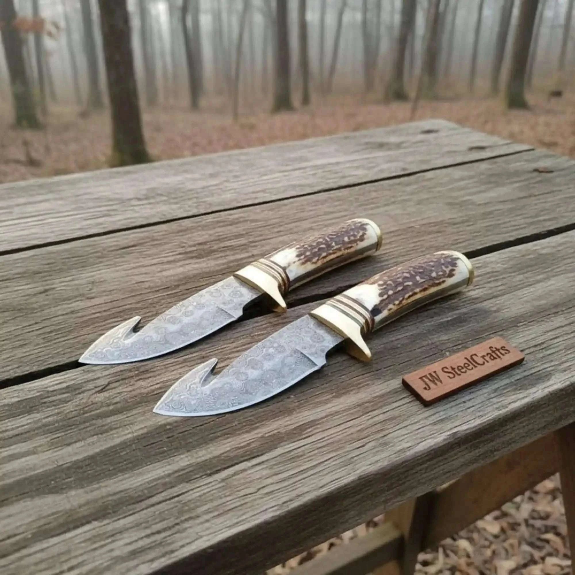 Palmarius Outdoors Gut Hook Skinner Knives Pair stag handle Handmade Gut Hook Knives