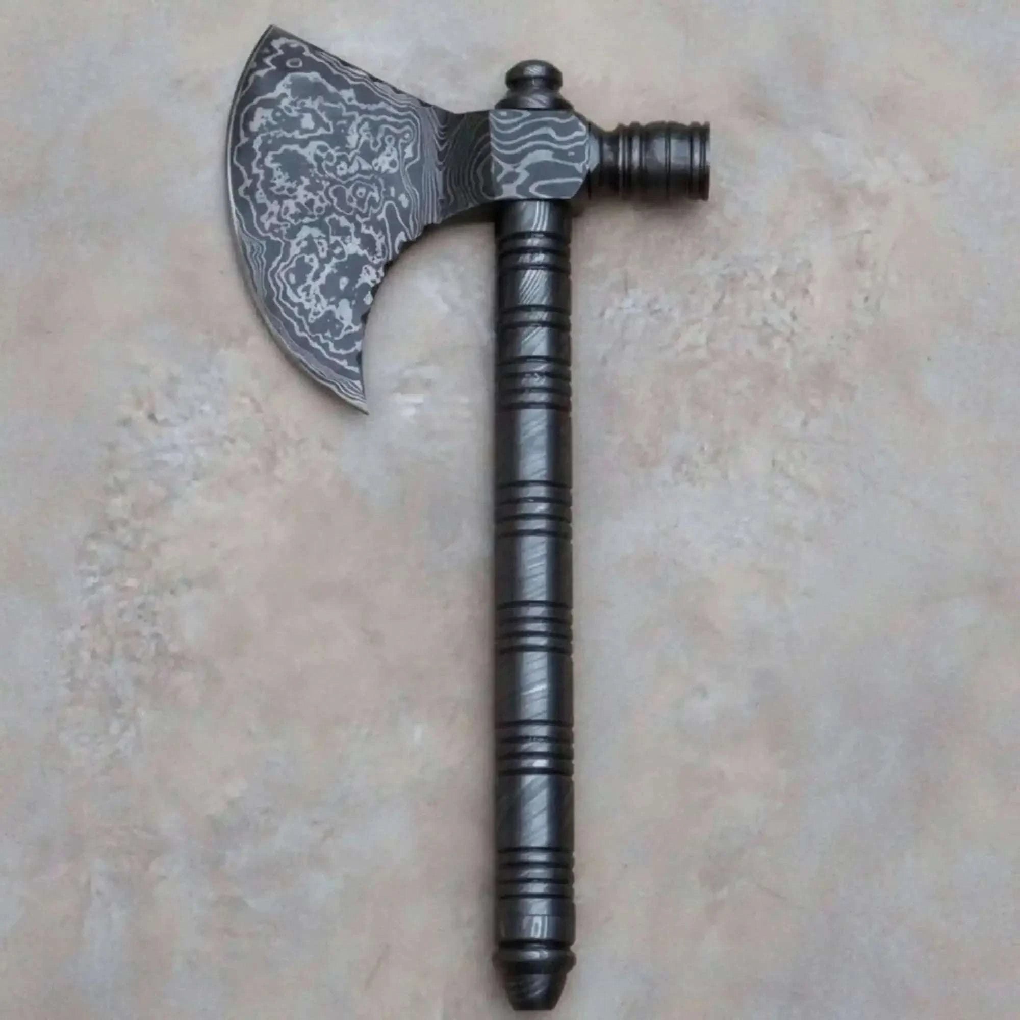Palmarius Outdoors Artisan Damascus Smoking Axe – Functional Tobacco Pipe with Sculpted Hardwood Shaft Handmade Axe