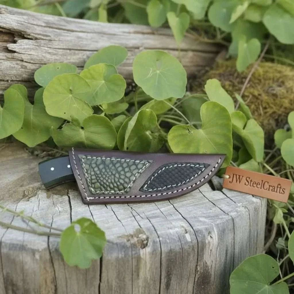 Palmarius Outdoors Damascus Skinner Knife Green Black Micarta Handle 3 Inch Blade Skinner Knife