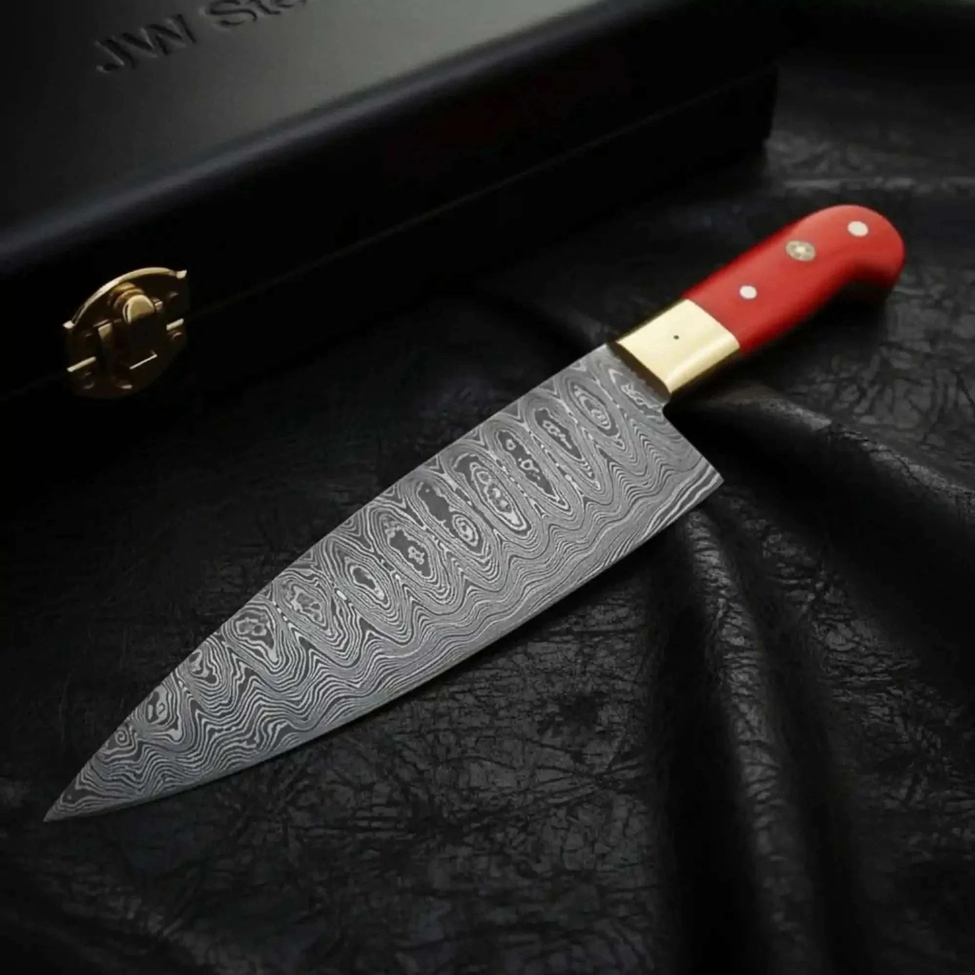 Palmarius Outdoors Premium Chef Knife Damascus Steel Blade| Red Handle Professional Gyuto Style 