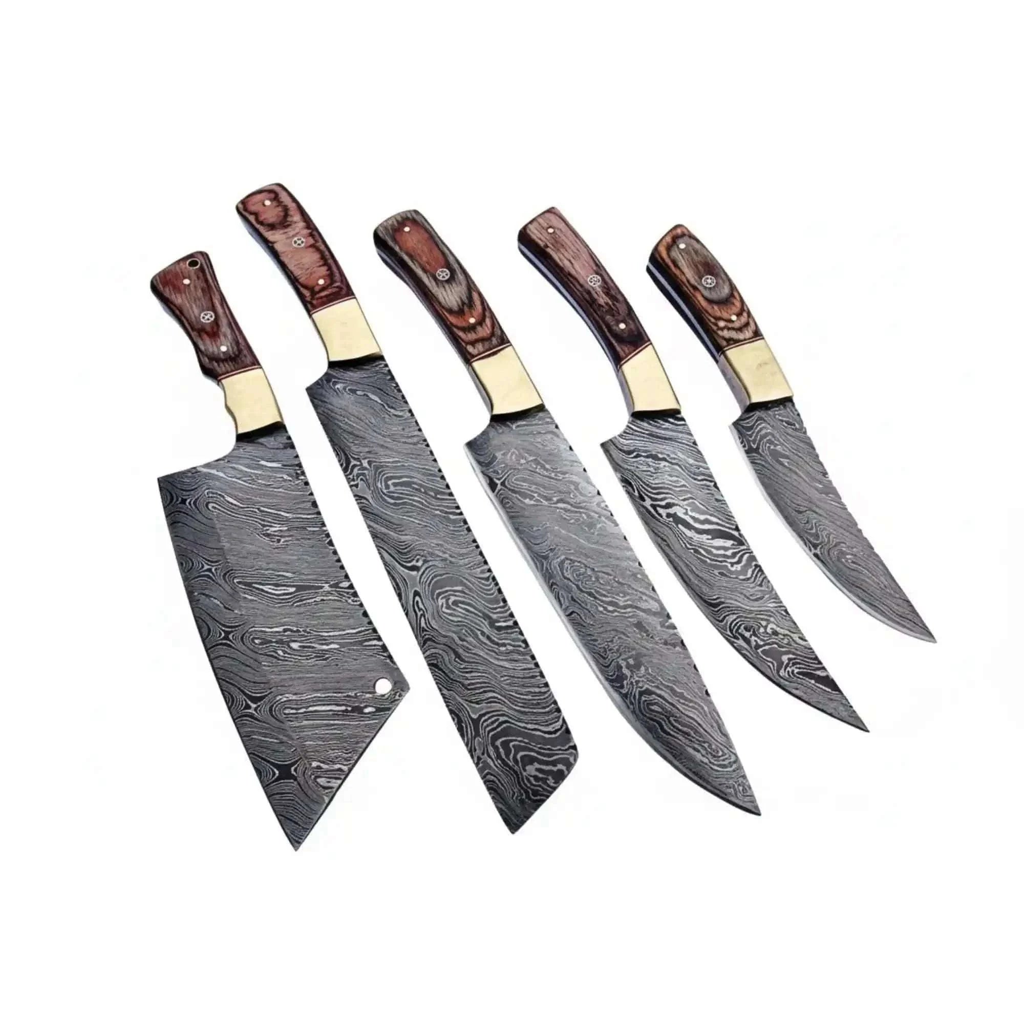 Palmarius Outdoors Handmade Damascus Kitchen Knife Set of 5 with Full Tang Wood Handles Handmade Chef Knife Sets