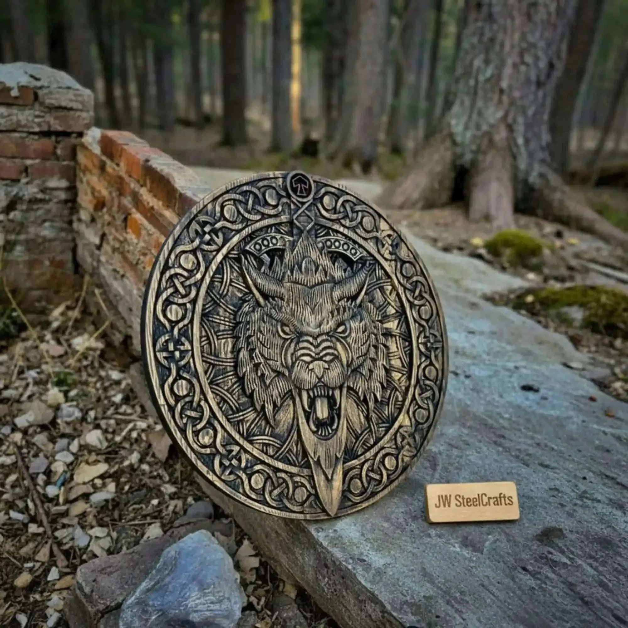 Palmarius Outdoors Handcrafted Viking Shield and Engraved Axe Set with Raven Motif and Norse Knotwork Handmade Axe