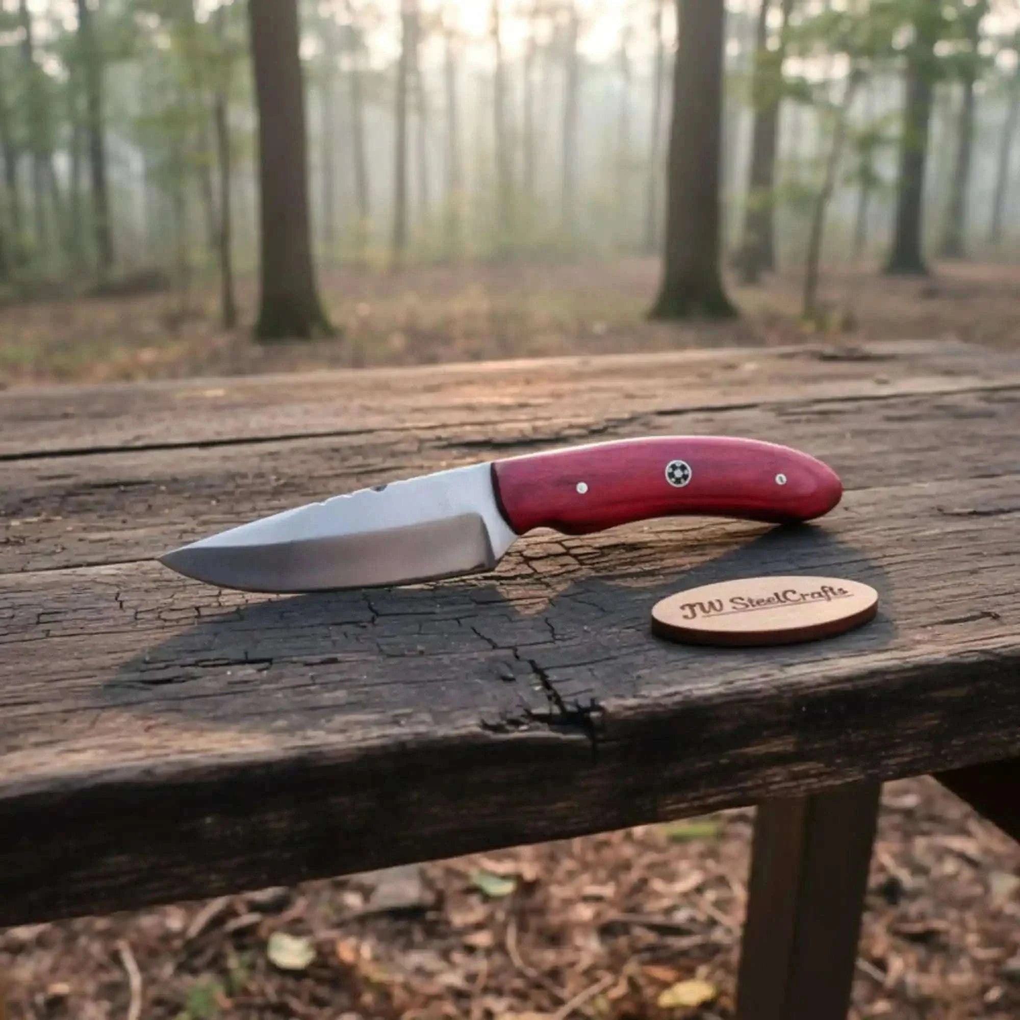 Palmarius Outdoors Handmade Skinner Knife Red Wood Handle Fixed Blade Skinner Knife