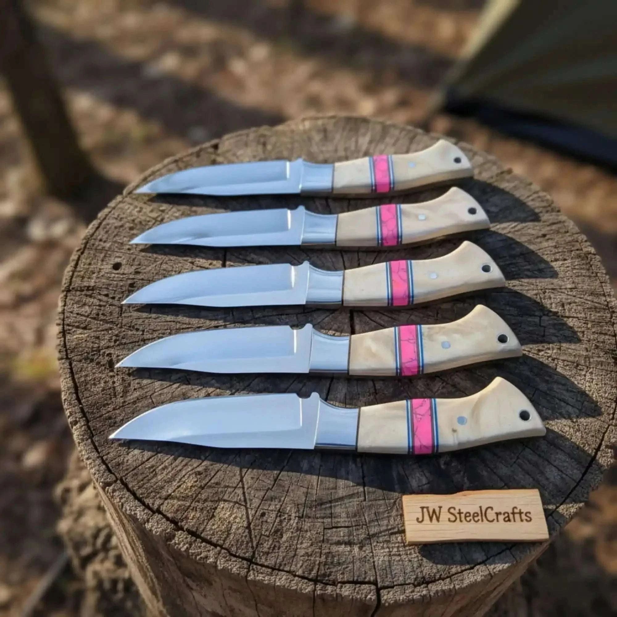 Palmarius Outdoors 5-Piece Resin Hunting Knife Set with Cream Resin & Pink Turquoise Handles Hunting Knife