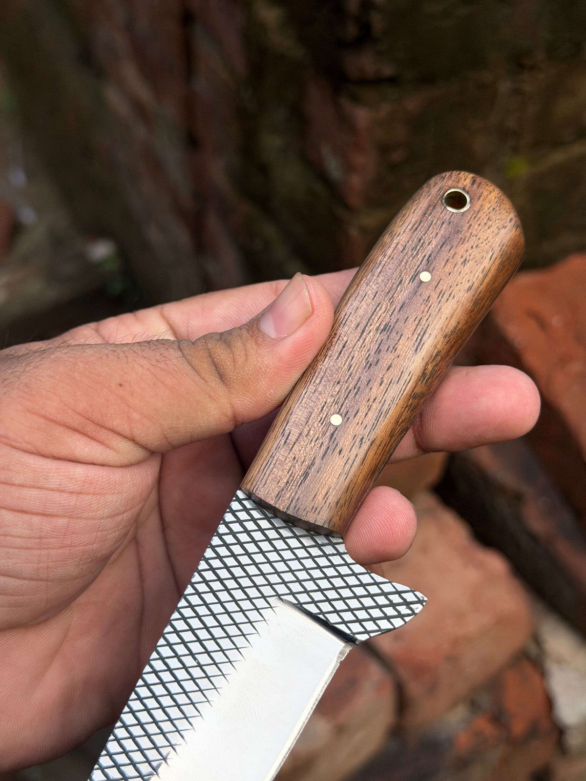 Palmarius Outdoors Handmade Heritage Forge Rasp Knife 7" with natural brown solid wood handle 