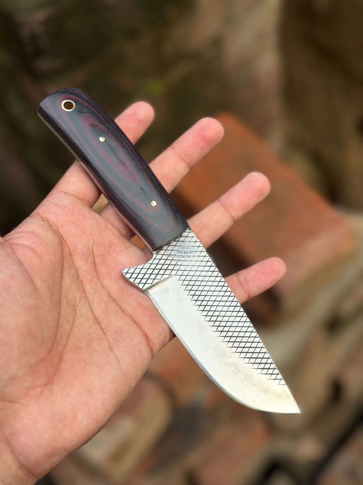 Palmarius Outdoors Handmade Kaliay Ember Rasp Knife 9" with red and black swirl handle Hunting Knife