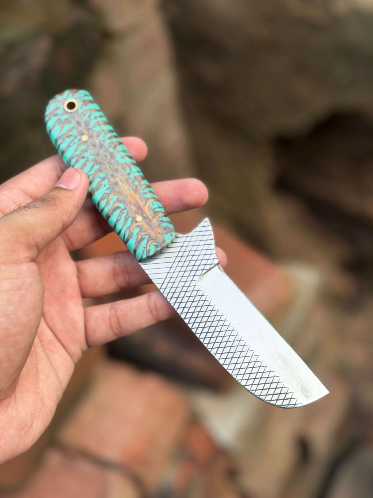 Palmarius Outdoors Handmade Turquoise Ridge Chef Knife 8" with turquoise and brown swirl resin handle Chef Knife