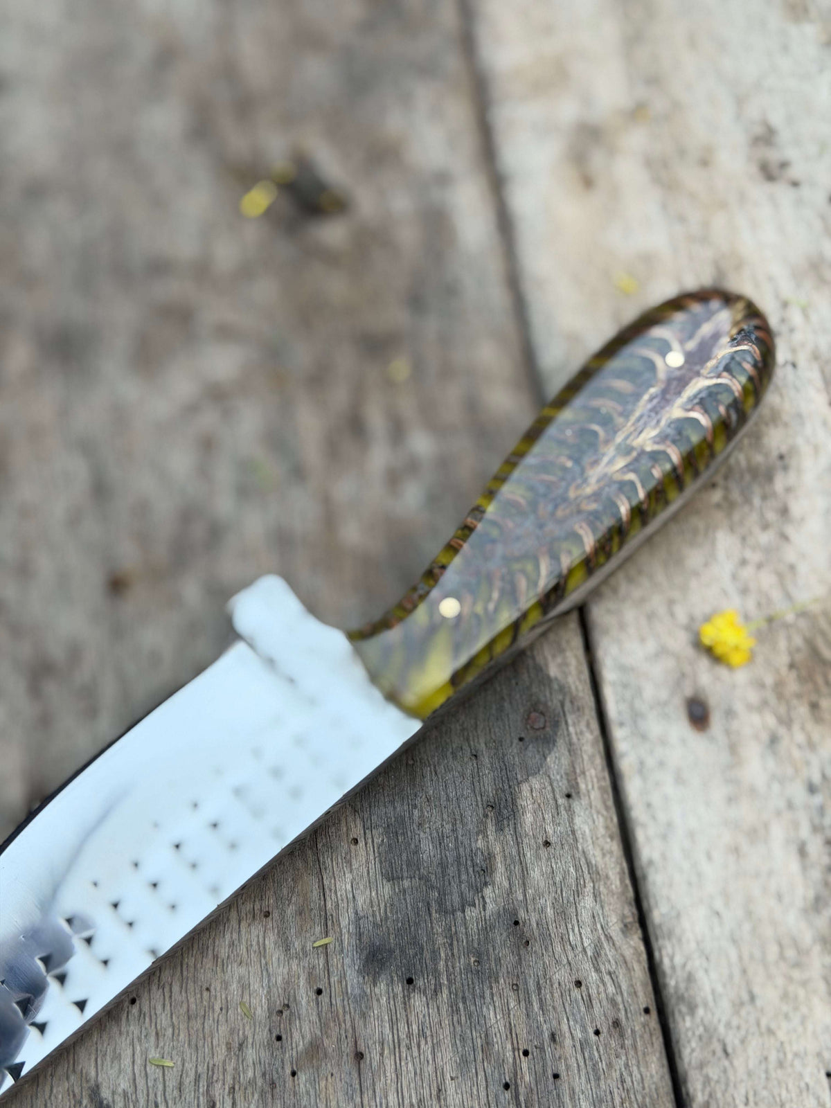Palmarius Outdoors Handmade Amber Wave Skinner Knife 8" with carved amber and resin handle Skinner Knife