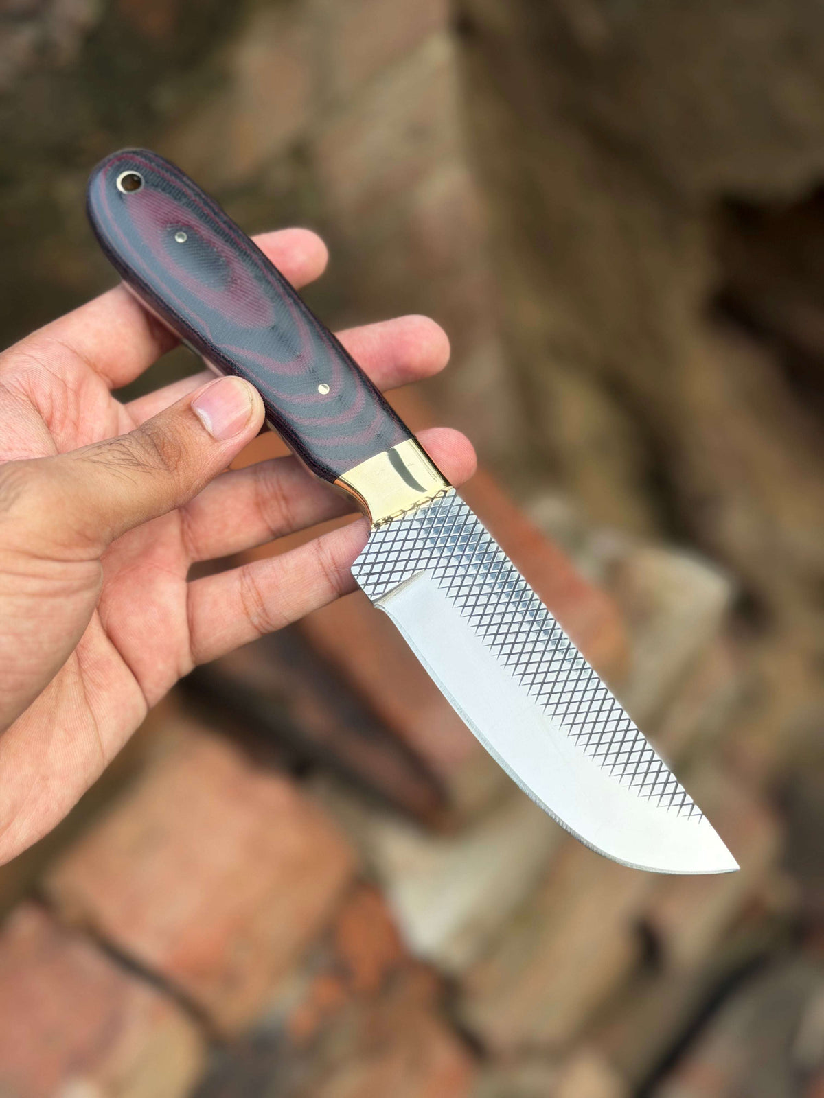 Palmarius Outdoors Handmade Kaliay Ember Rasp Knife 9" with red and black swirl handle Hunting Knife