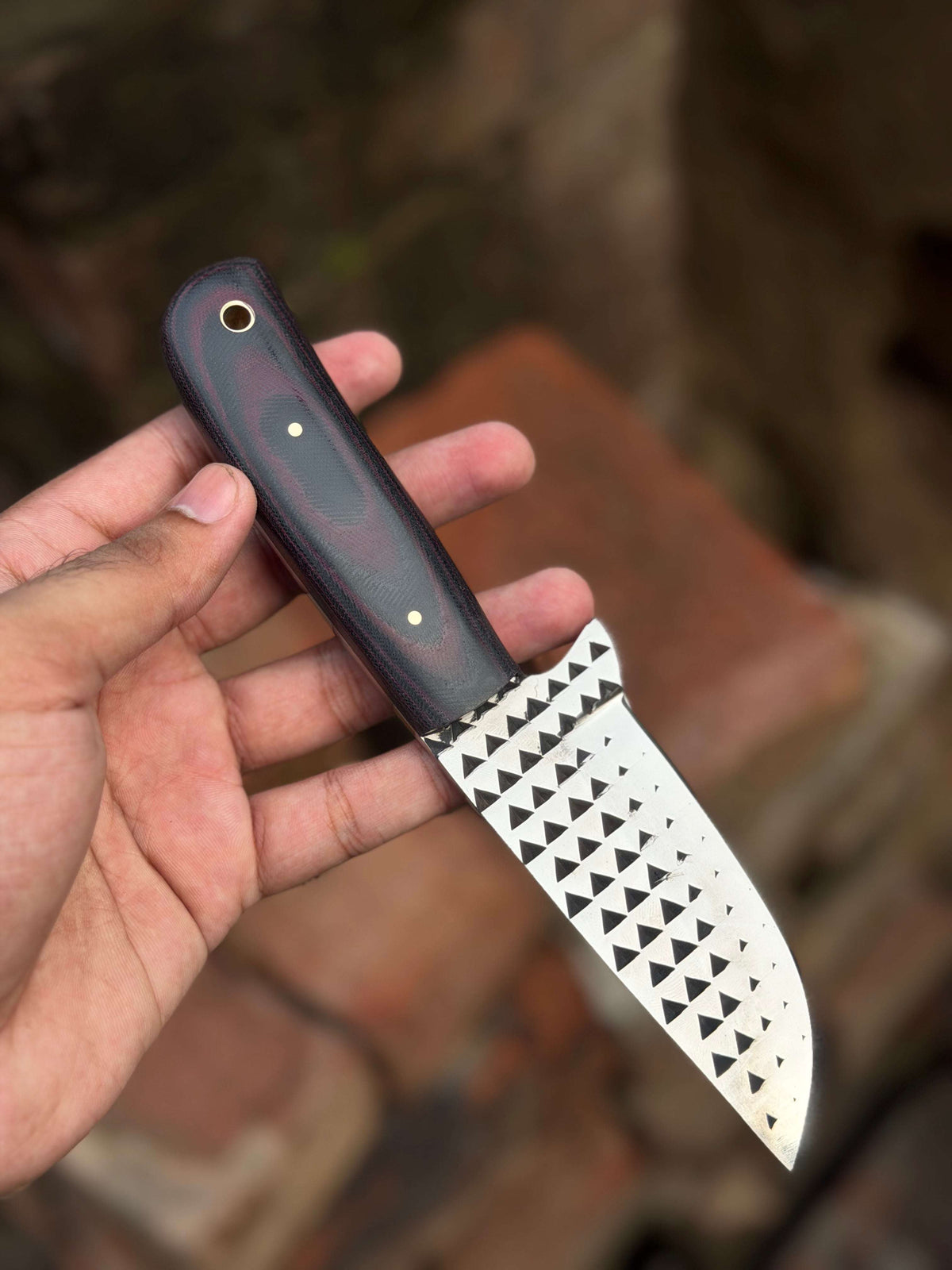 Palmarius Outdoors Handmade Kaliay Ember Rasp Knife 9" with red and black swirl handle Hunting Knife