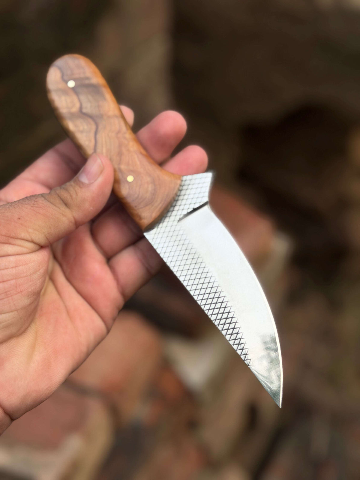 Palmarius Outdoors Handmade Sandbar Rasp Knife 7" with light wood rounded ergonomic handle 