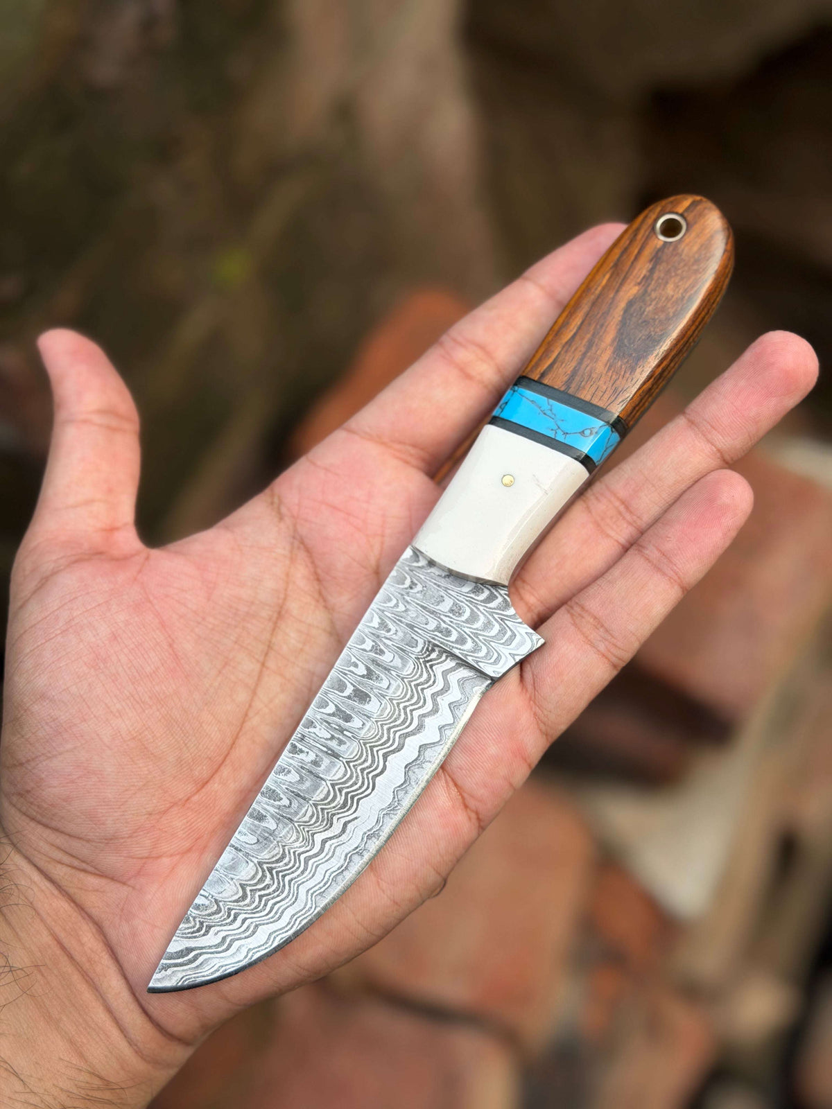 Palmarius Outdoors Handmade Turquoise Vein Skinner Knife 10" with twist wood handle Skinner Knife