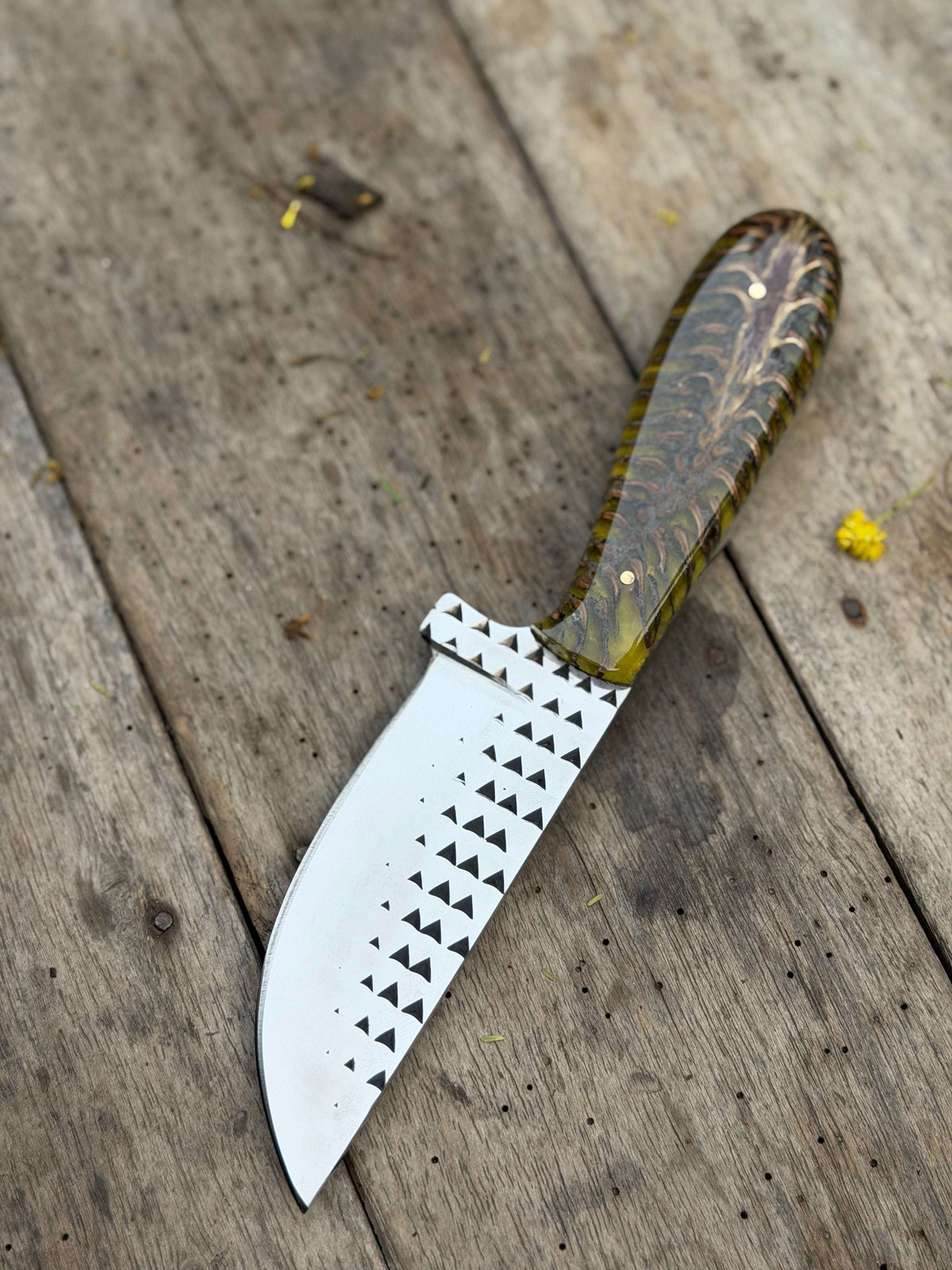 Palmarius Outdoors Handmade Amber Wave Skinner Knife 8" with carved amber and resin handle Skinner Knife