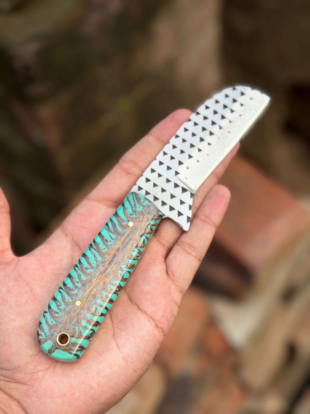 Palmarius Outdoors Handmade Turquoise Ridge Chef Knife 8" with turquoise and brown swirl resin handle Chef Knife