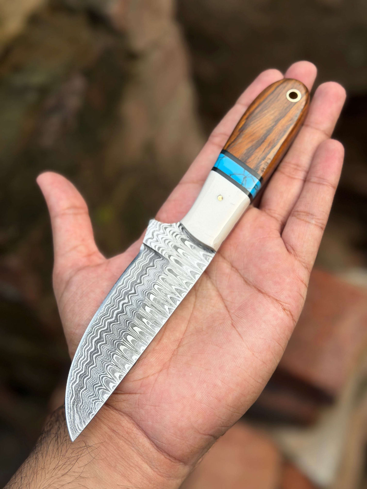 Palmarius Outdoors Handmade Turquoise Vein Skinner Knife 10" with twist wood handle Skinner Knife
