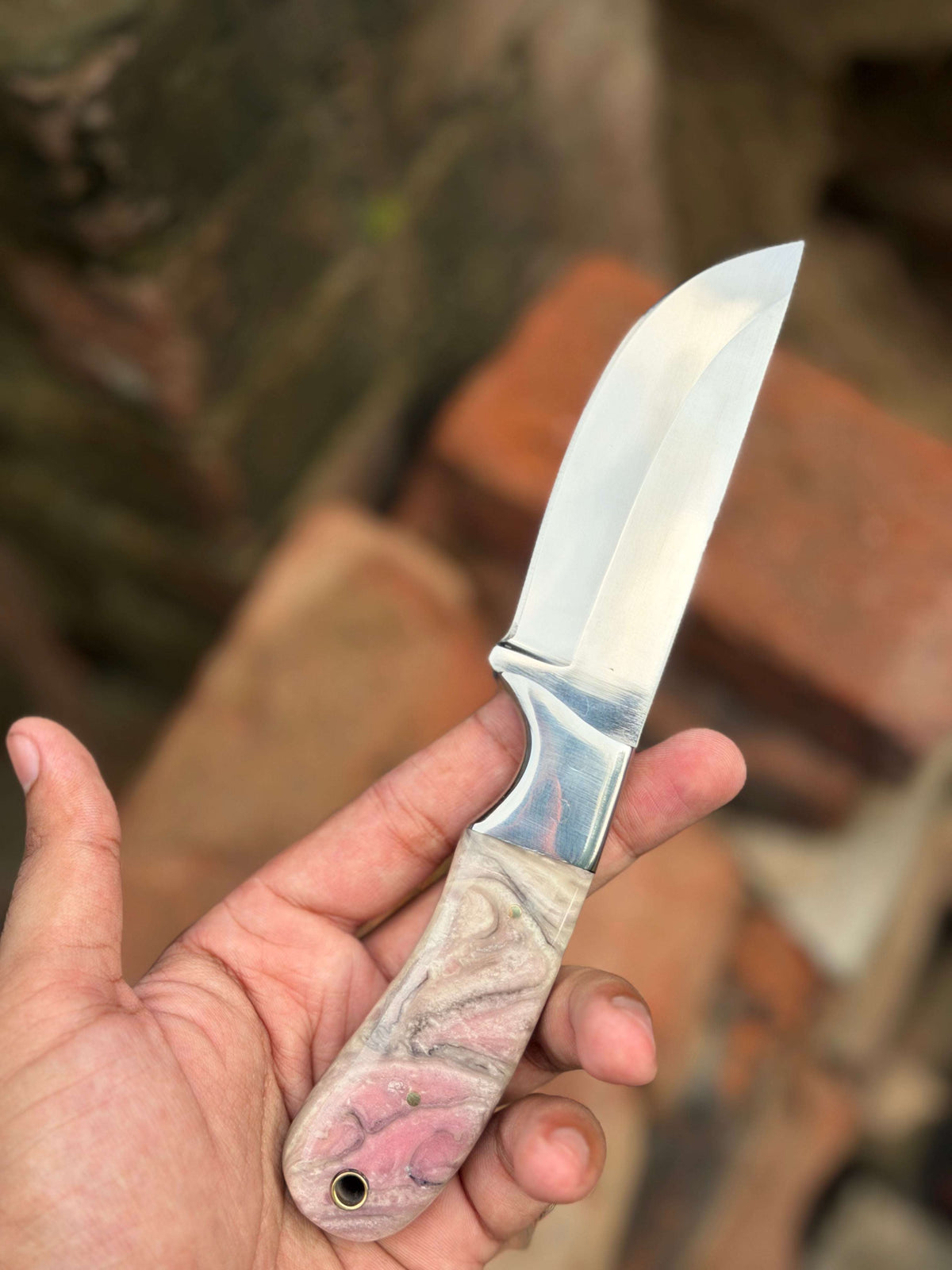 Palmarius Outdoors Handmade Pearl Ash Skinning Knife 9" with pearl white and grey marble resin handle Skinner Knife