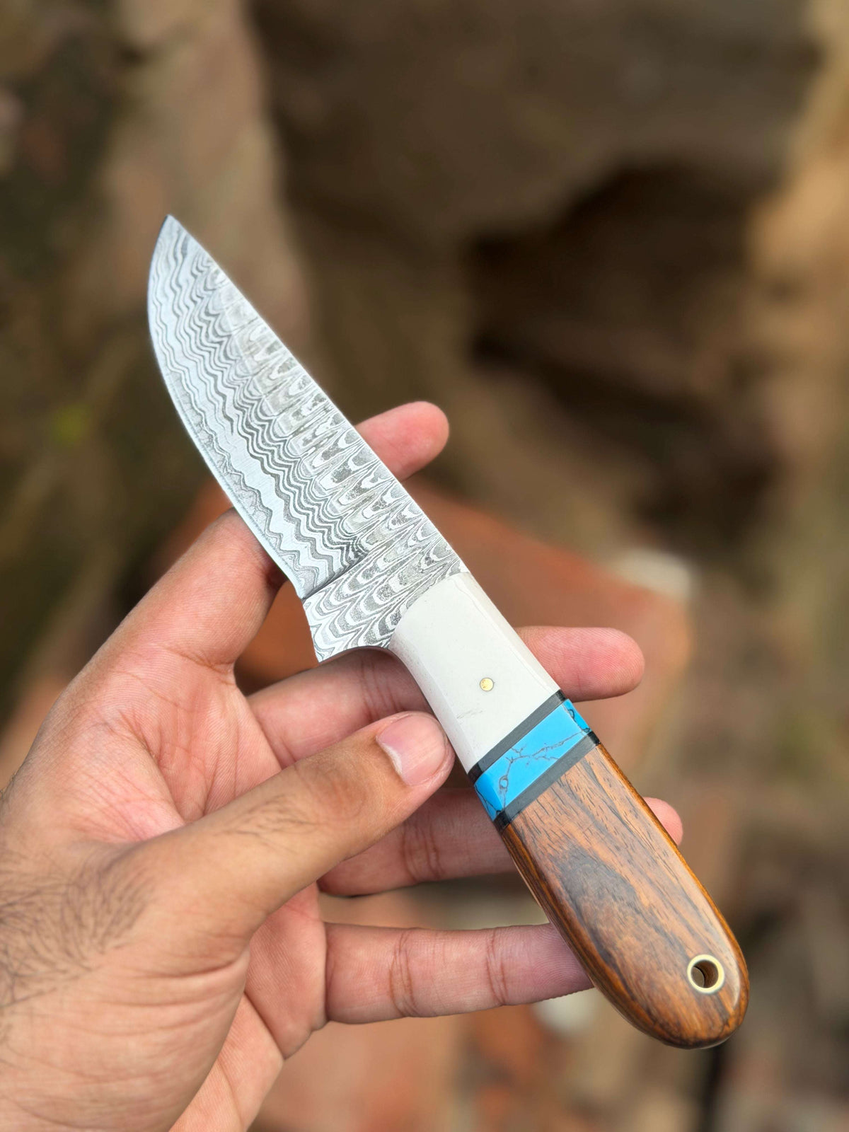 Palmarius Outdoors Handmade Turquoise Vein Skinner Knife 10" with twist wood handle Skinner Knife