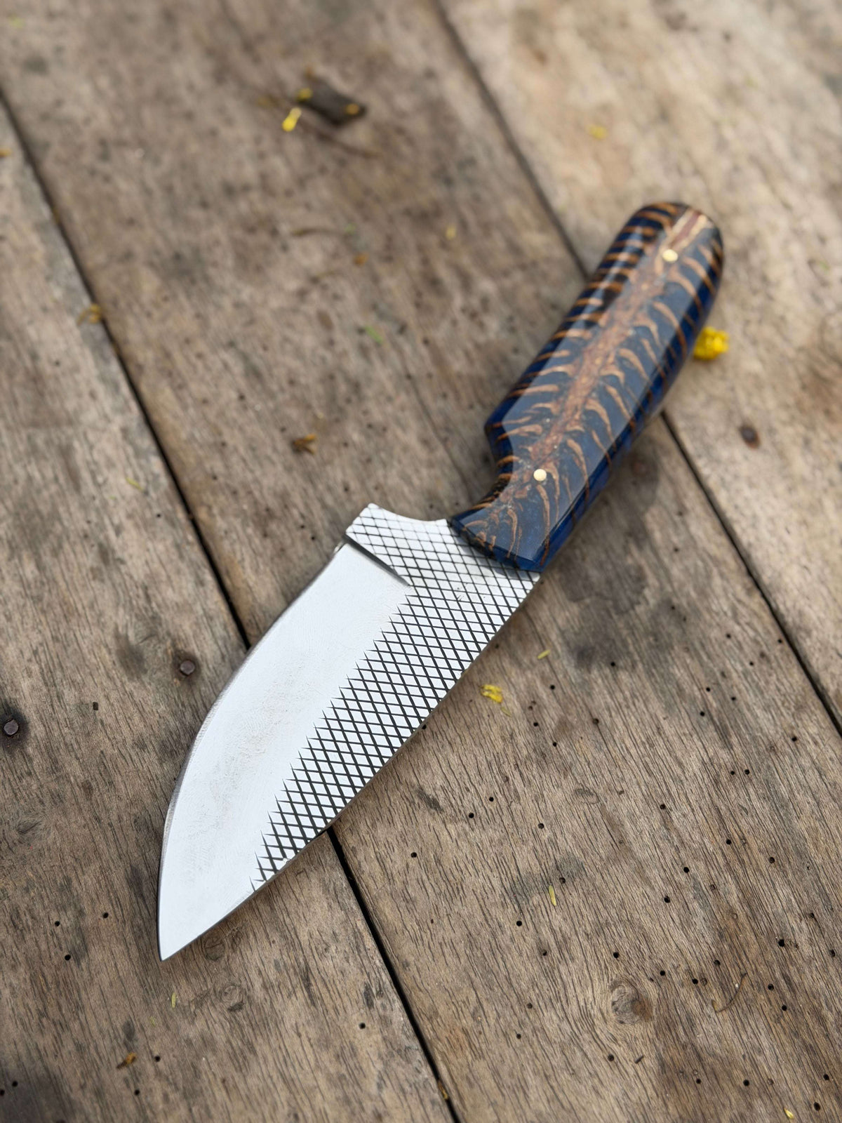 Palmarius Outdoors Handmade Midnight Feather Cowboy Knife 8" dark blue resin handle cowboy knives