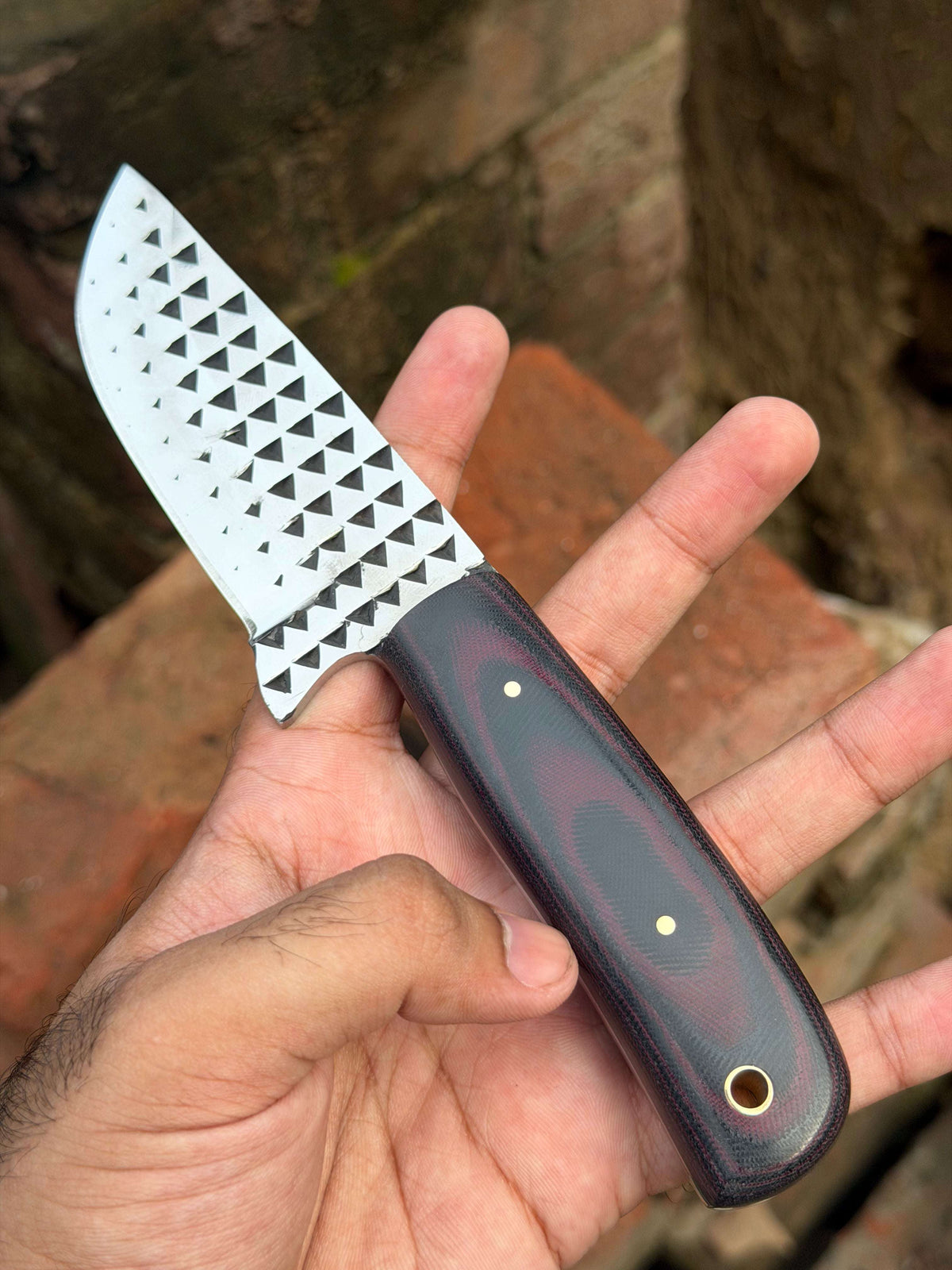 Palmarius Outdoors Handmade Kaliay Ember Rasp Knife 9" with red and black swirl handle Hunting Knife