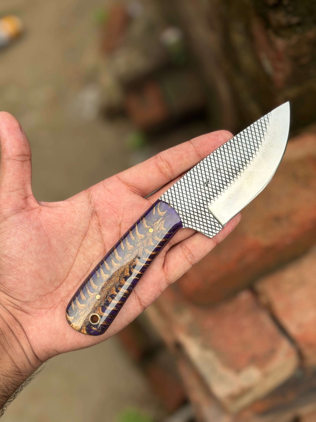 Palmarius Outdoors Handmade Midnight Feather Cowboy Knife 8" dark blue resin handle cowboy knives