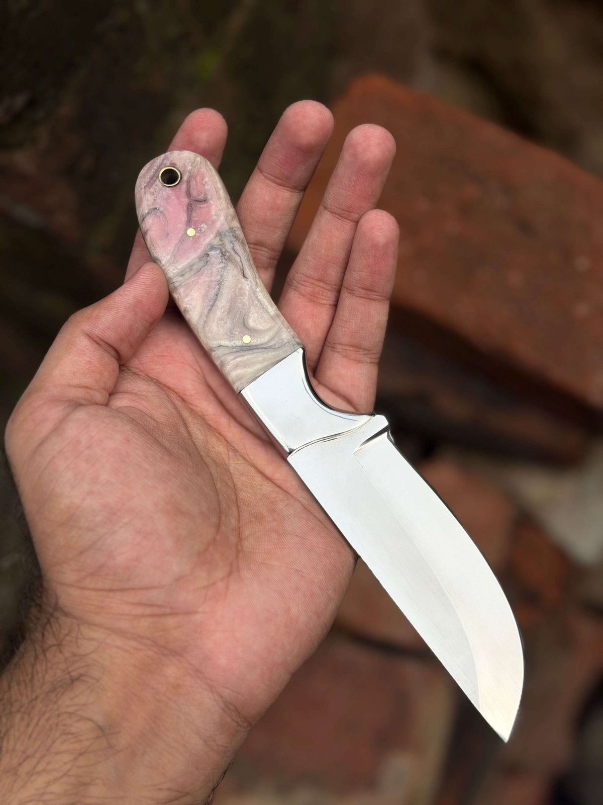 Palmarius Outdoors Handmade Pearl Ash Skinning Knife 9" with pearl white and grey marble resin handle Skinner Knife
