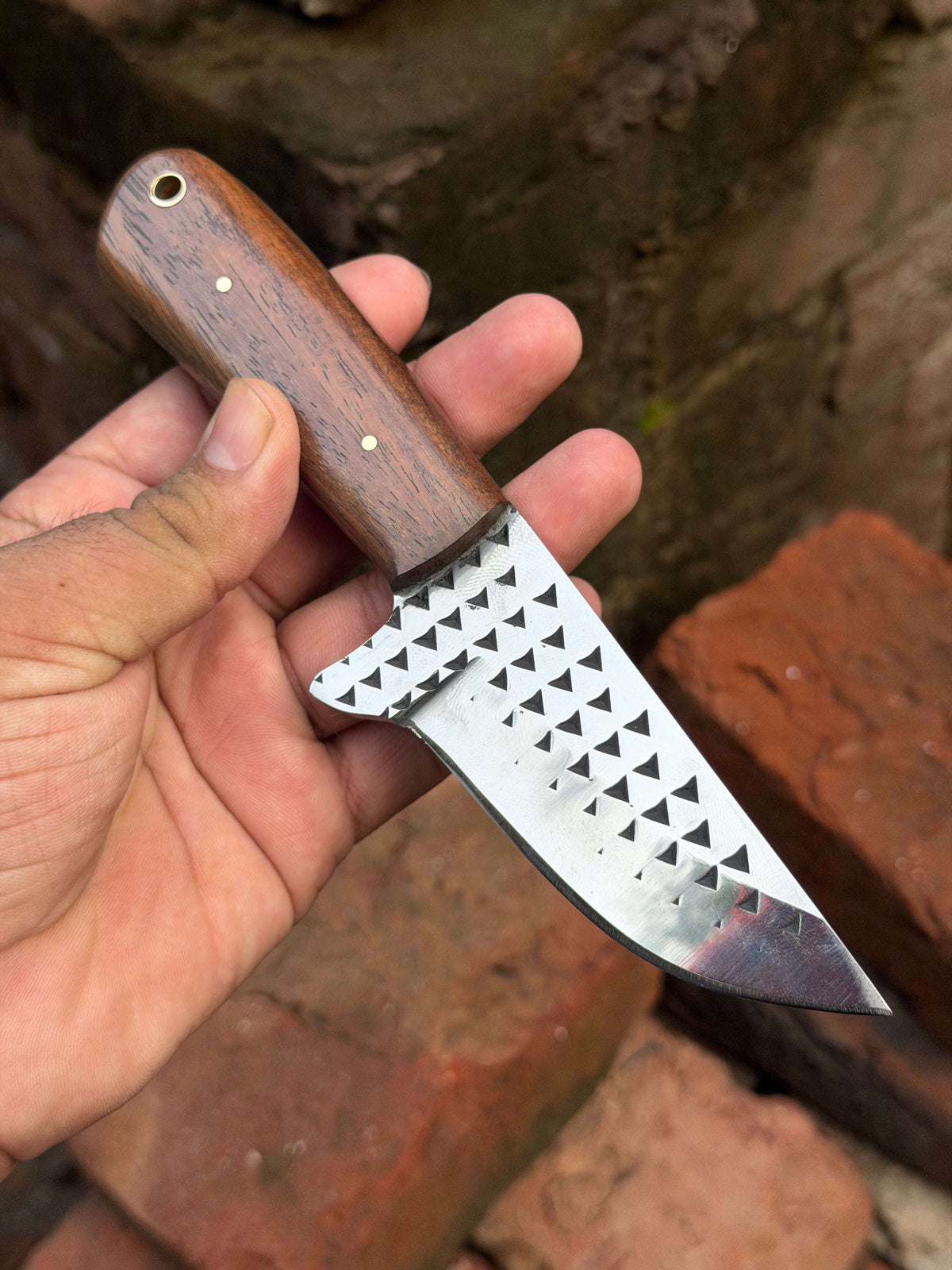 Palmarius Outdoors Handmade Heritage Forge Rasp Knife 7" with natural brown solid wood handle 