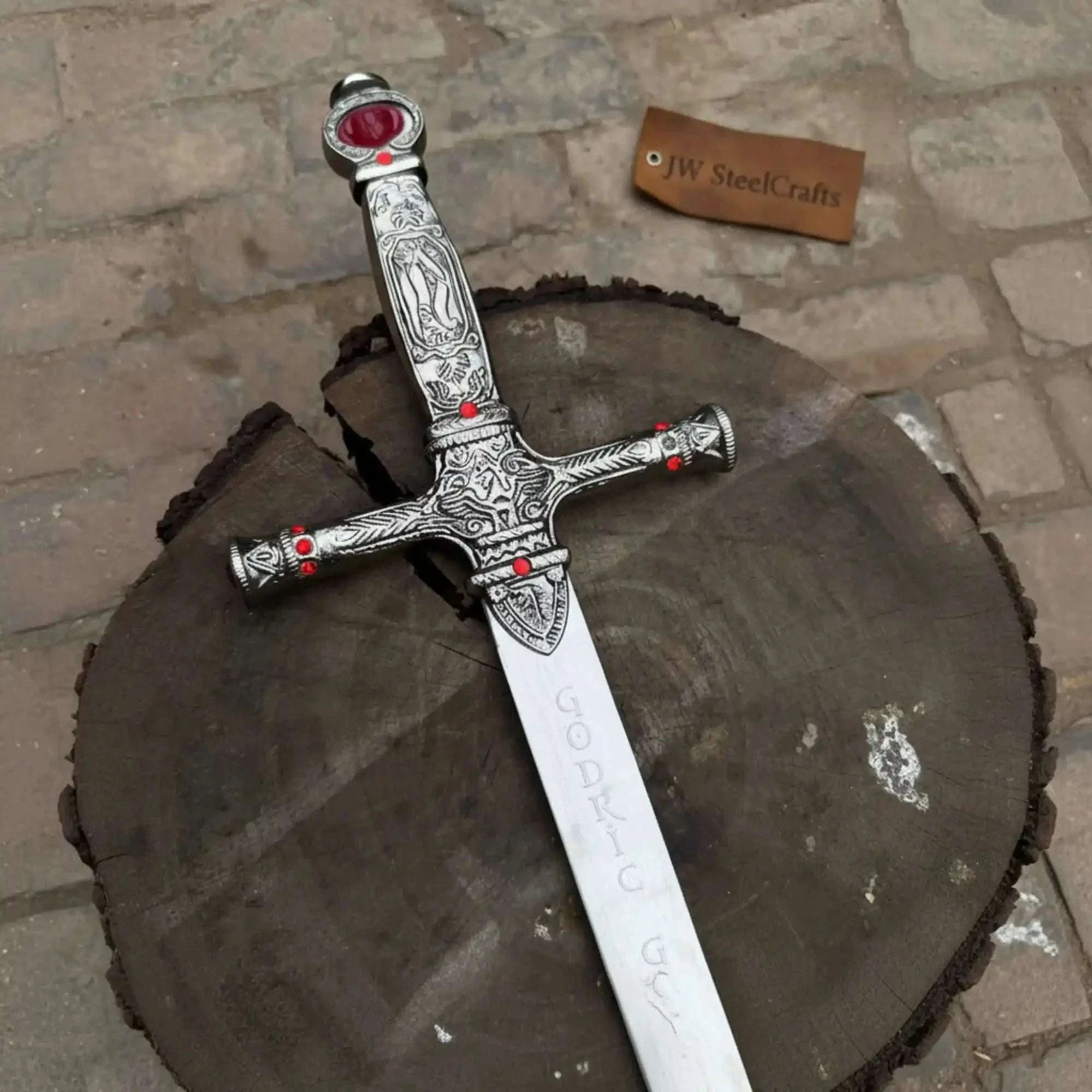 Palmarius Outdoors Handmade Sacred Gothic Royal Crusader Sword | Red Gemstone Replica Sword